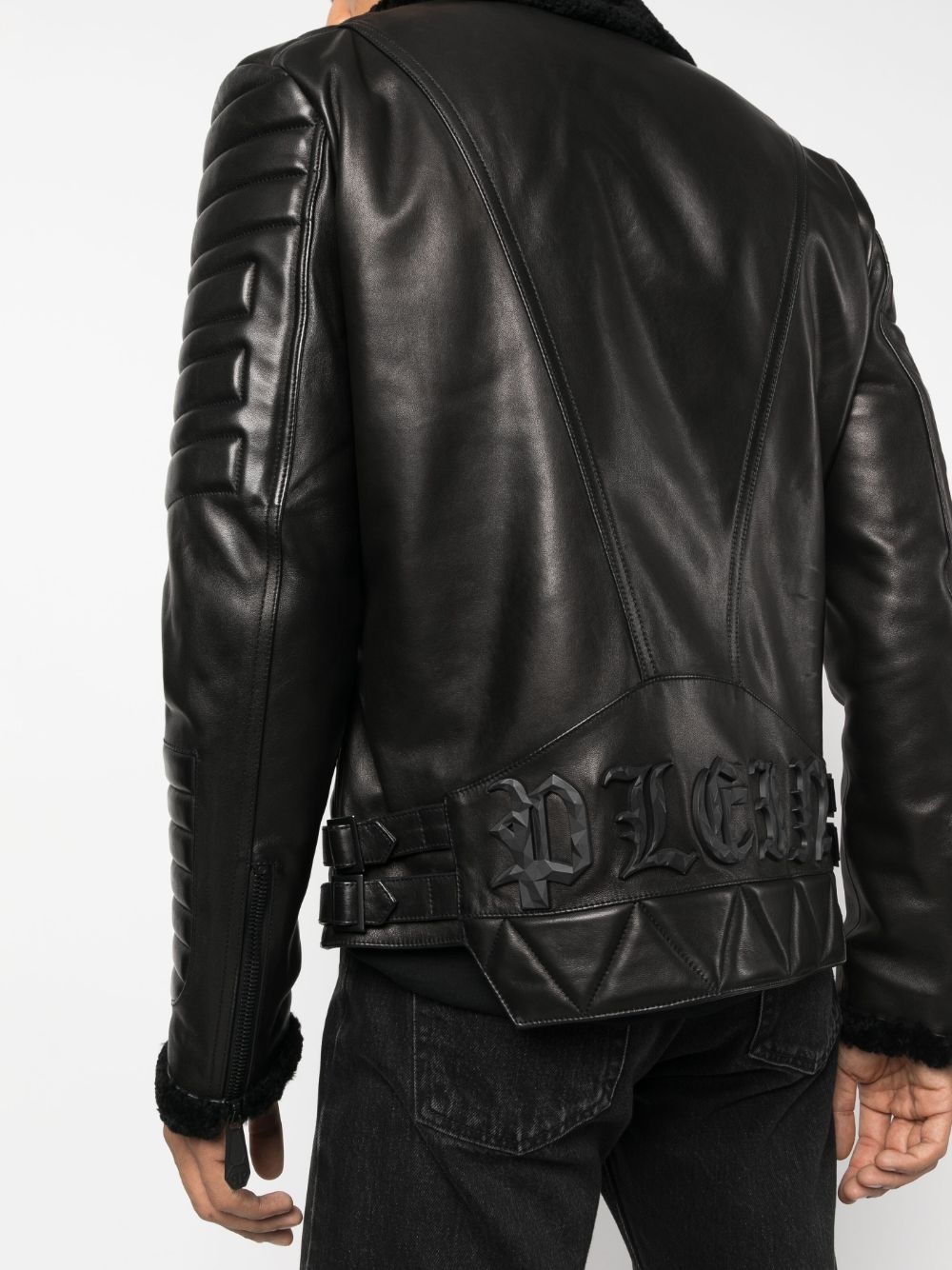 logo-debossed leather jacket - 5