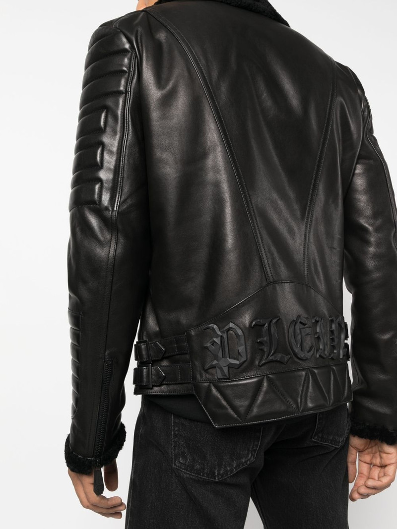 logo-debossed leather jacket 5