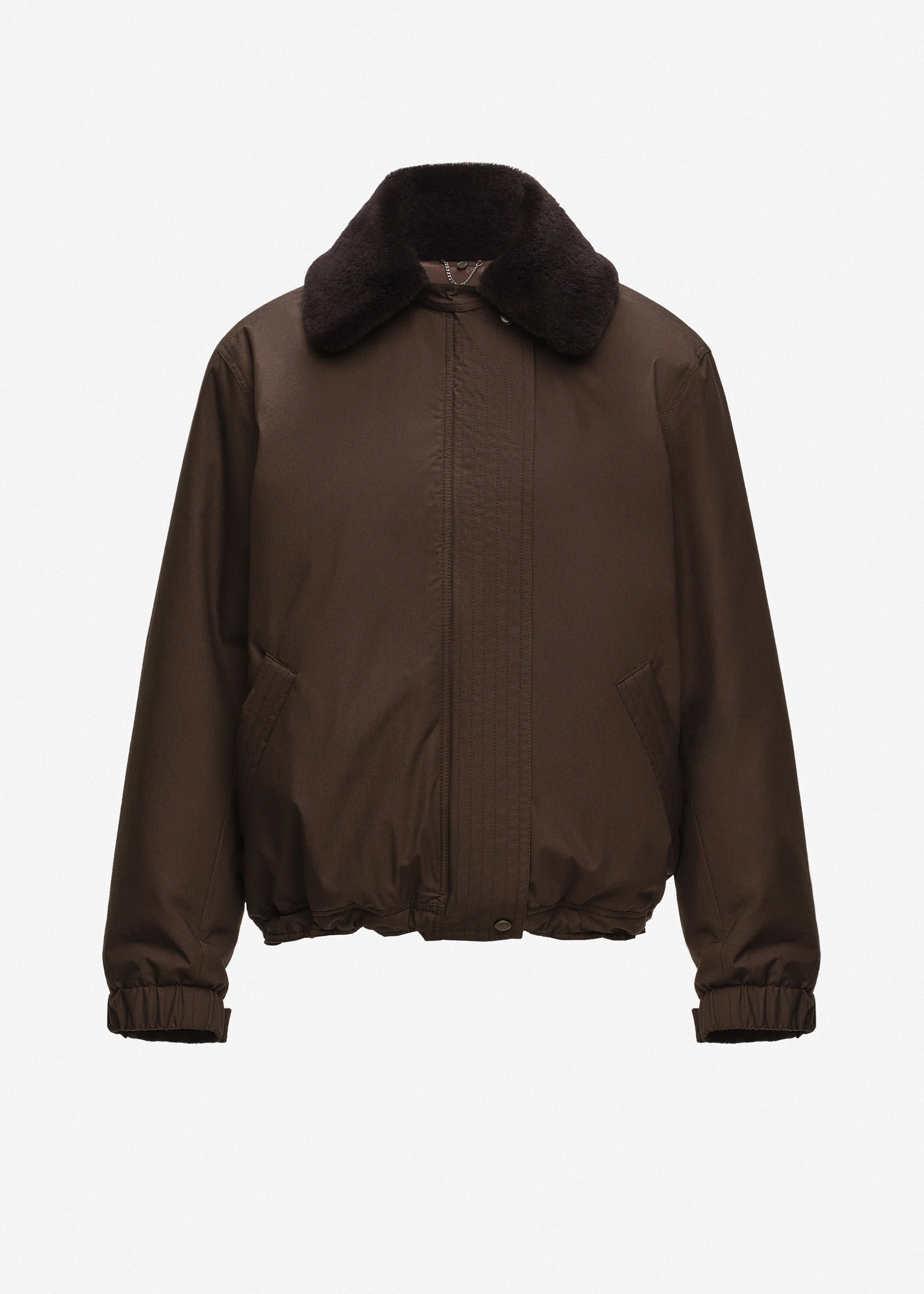 Padded jacket with detachable fur collar in brown - 1