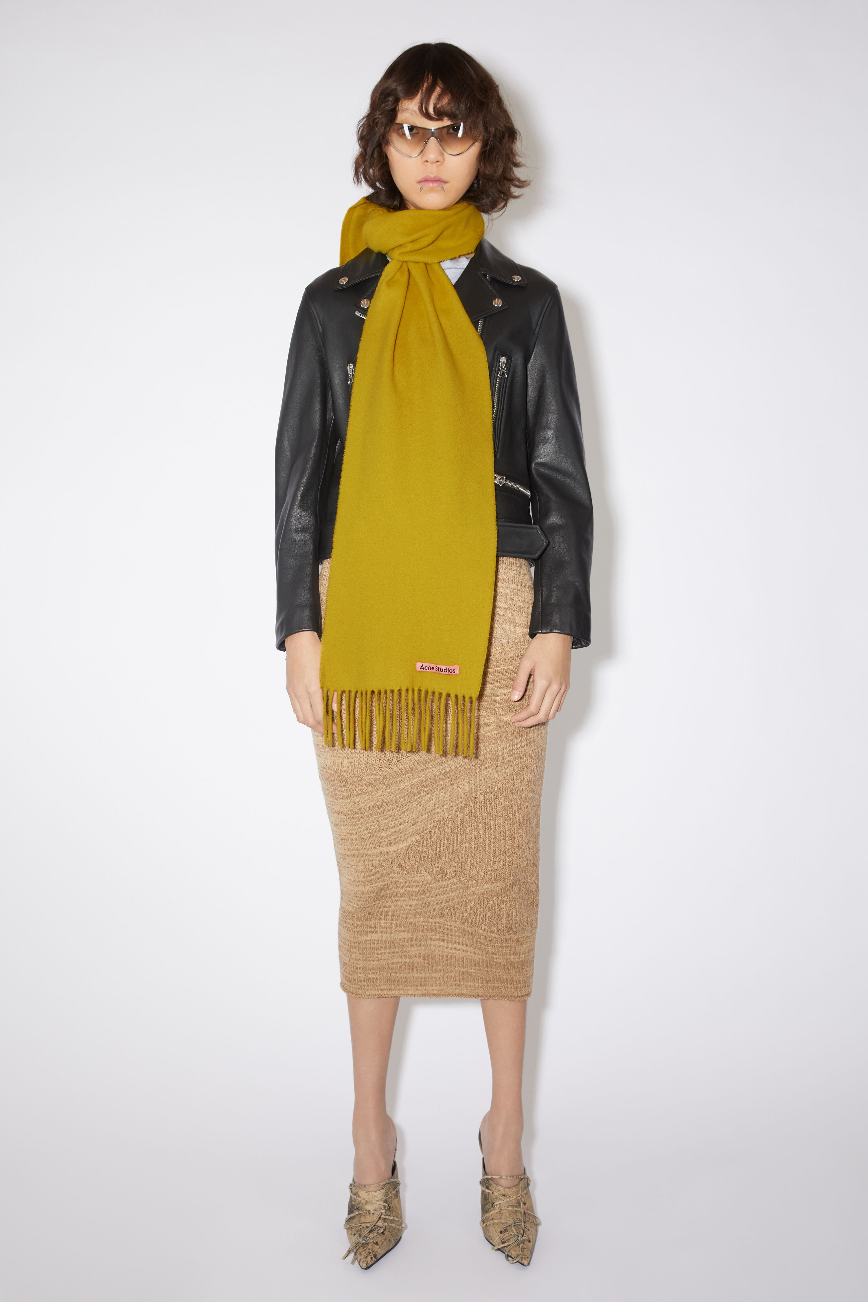 Fringe wool scarf - skinny - Acid yellow - 2