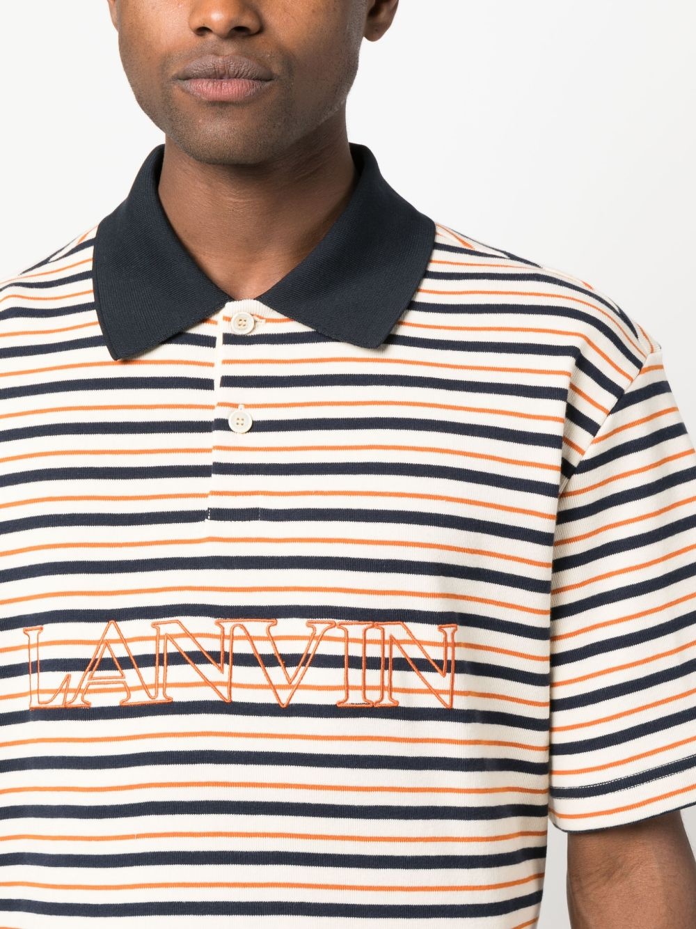 logo-embroidered striped polo shirt - 5