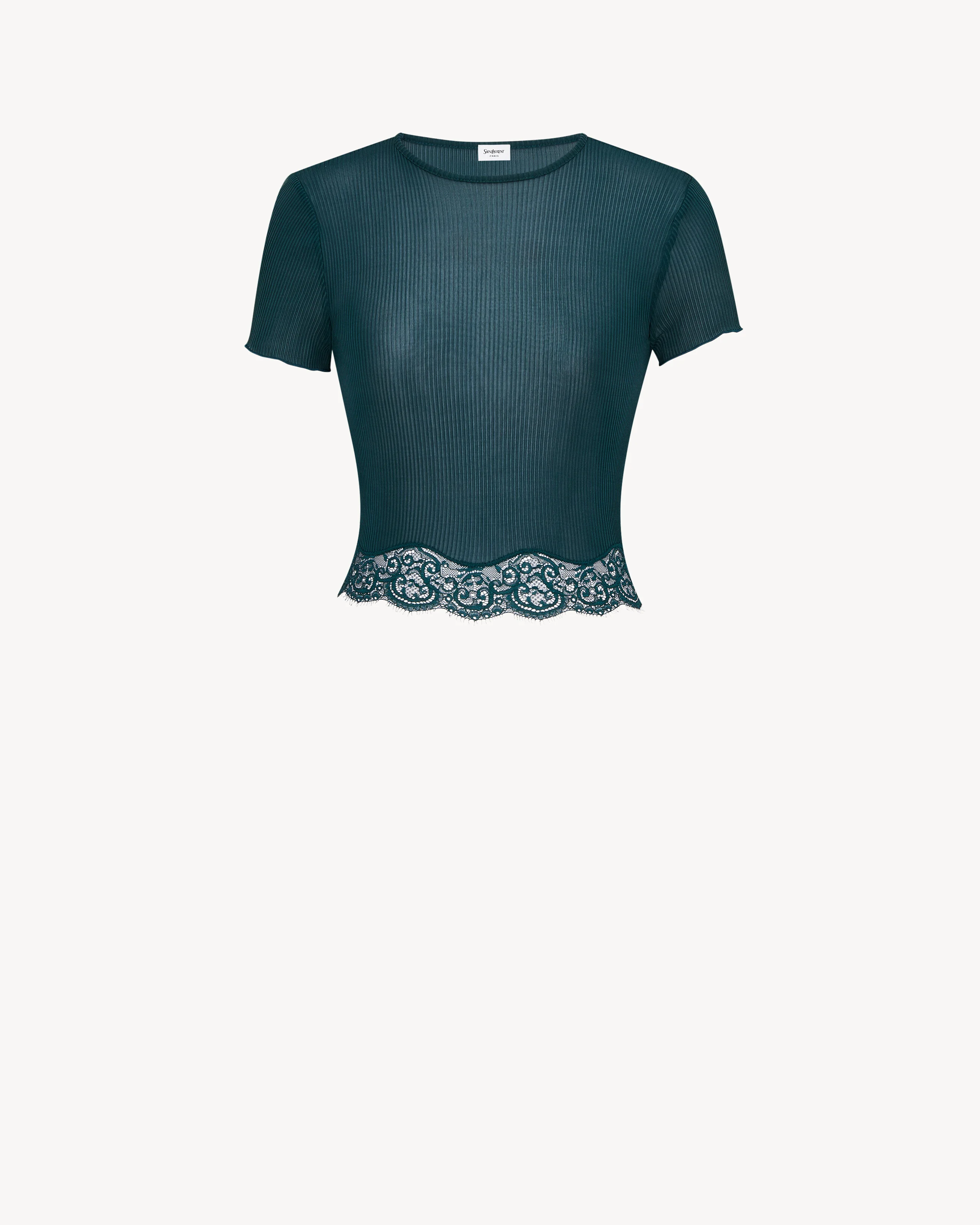 LACED T-SHIRT IN RIBBED SILK - 1