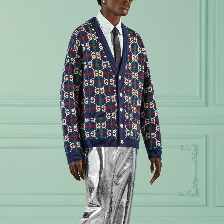 Gucci GG Check Knit Wool Cardigan 'Blue White' 716334-XKCOZ-4804 - 4