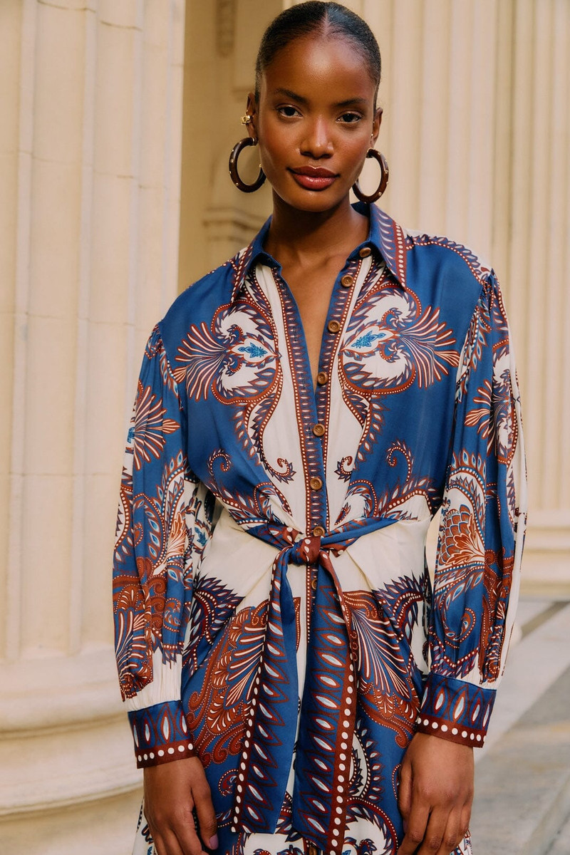 FARM RIO Blue Arabesque Scarf Lenzing™ Ecovero™ Viscose Midi Dress outlook