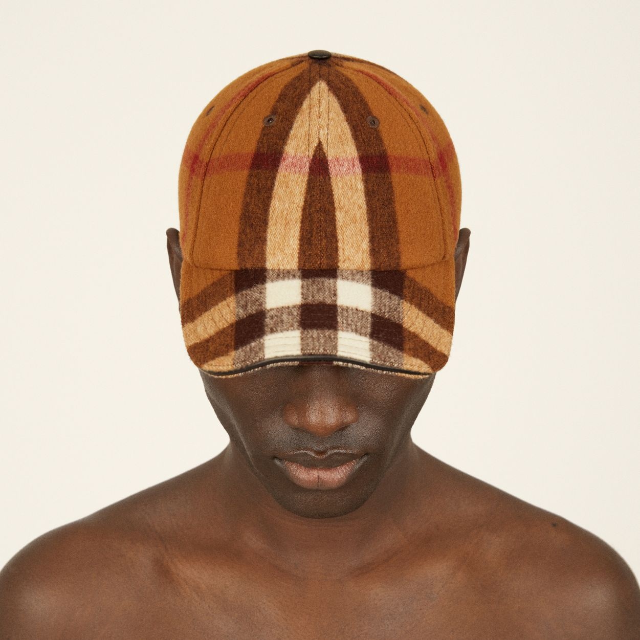 Lambskin Trim Check Wool Baseball Cap - 2