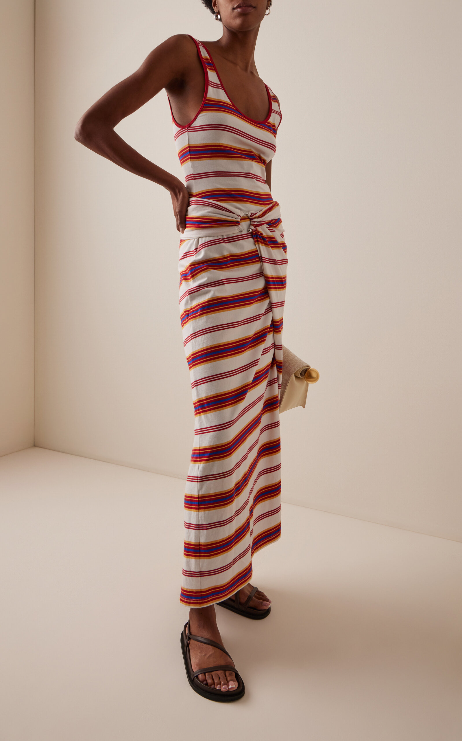 Ring-Detailed Stretch-Cotton Maxi Dress stripe - 4