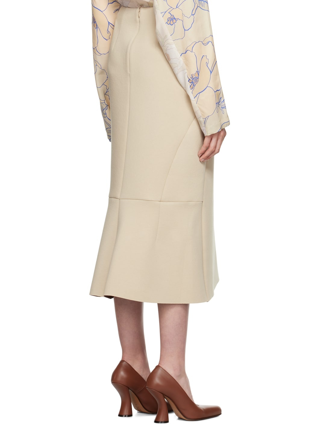 Beige Neoprene Midi Skirt - 3