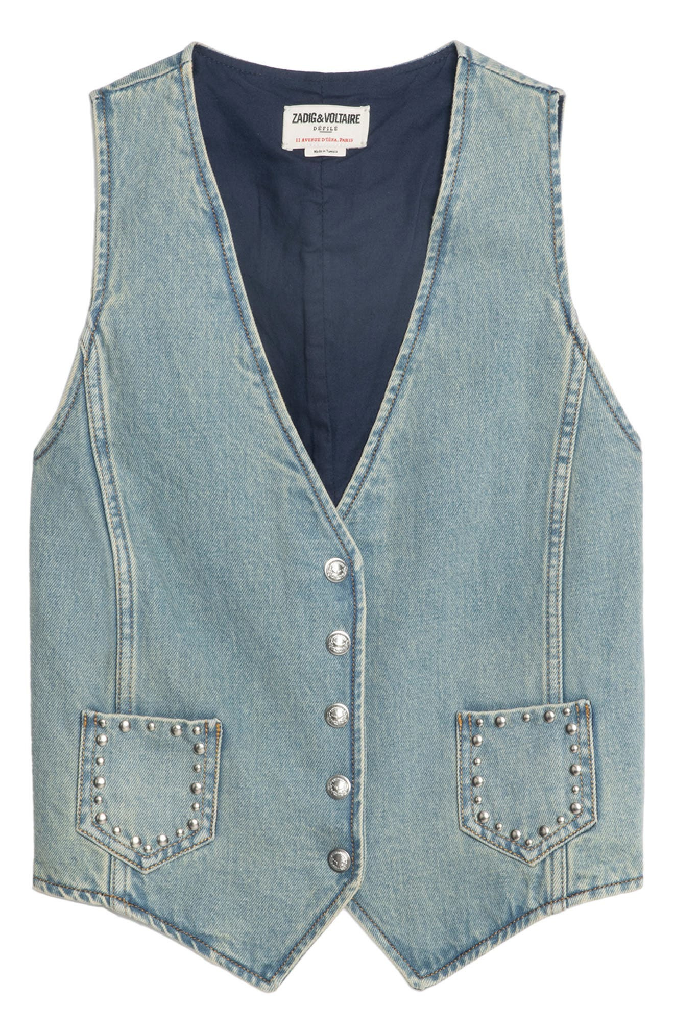 Zadig & Voltaire Stud Detail Denim Vest in Light Blue at Nordstrom - 4