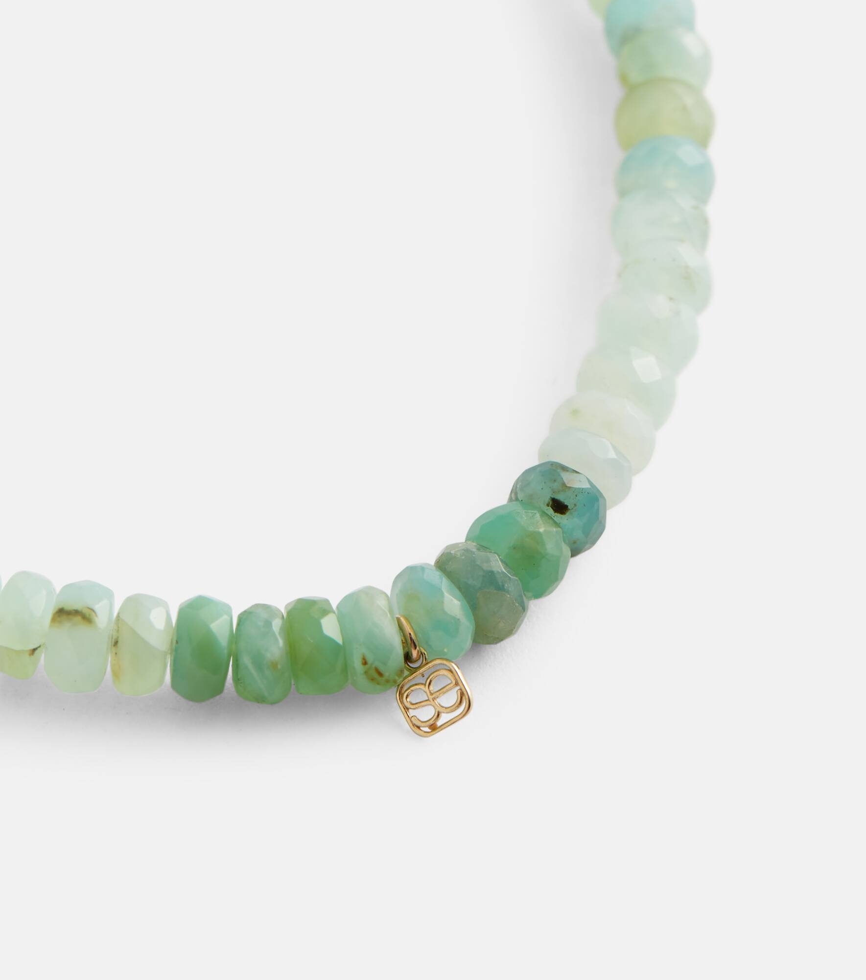Tiny Monstera Leaf 14kt gold beaded charm bracelet with diamonds - 4
