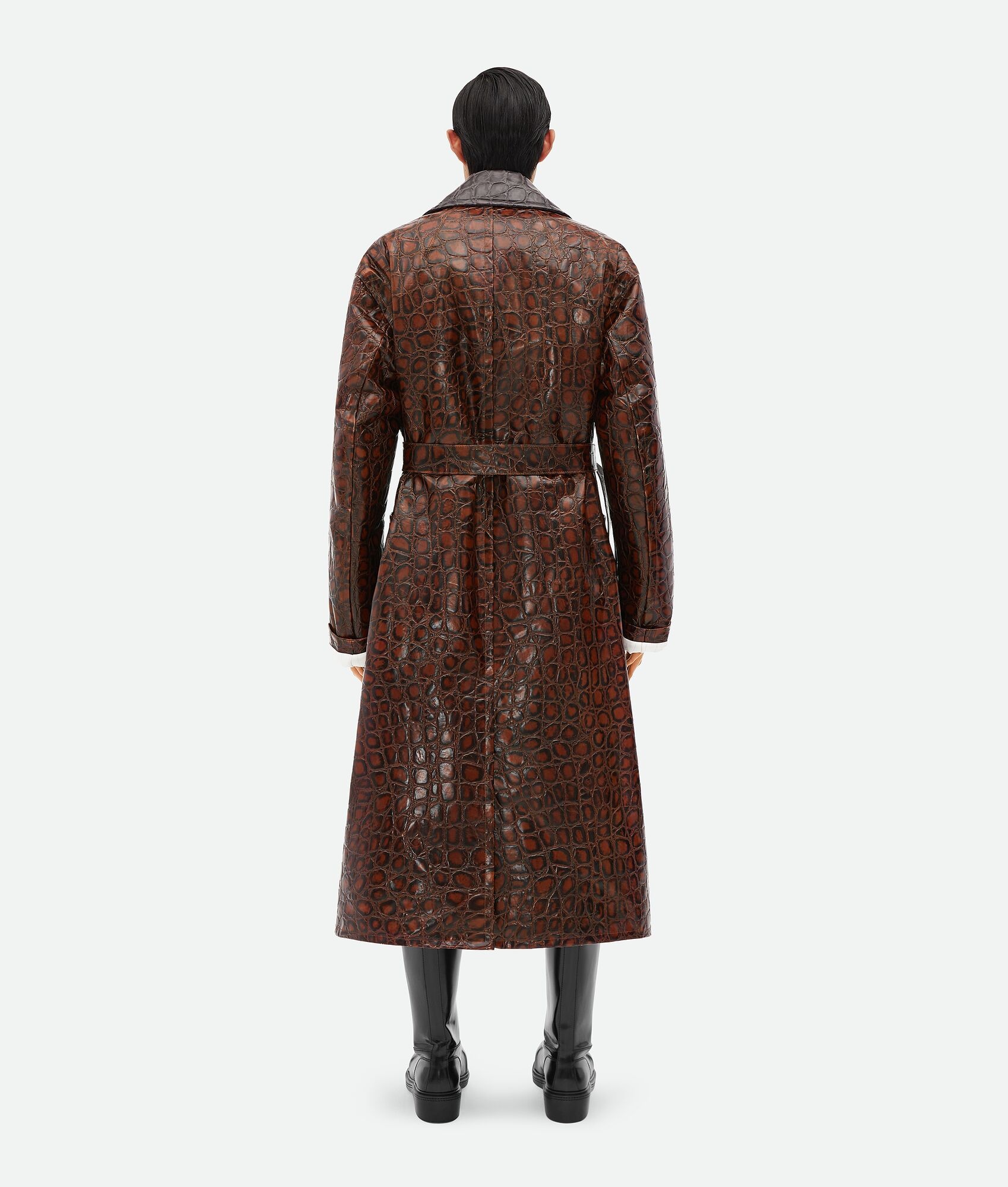 Crocodile-Effect Leather Coat - 3