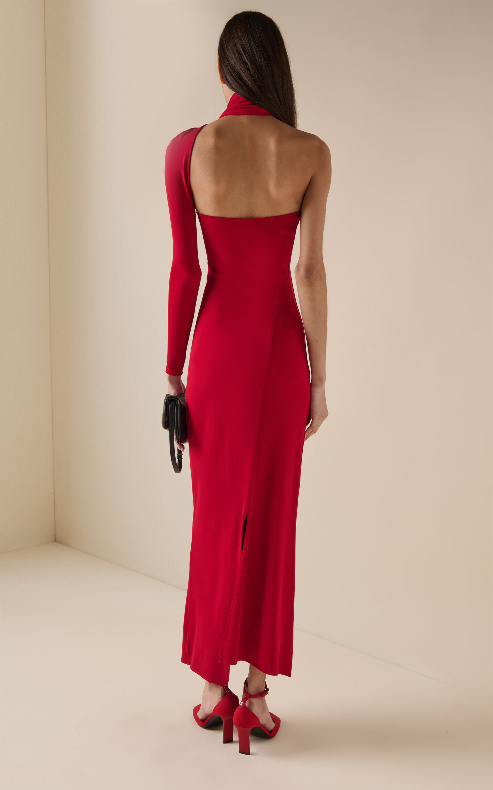 Asymmetric Rib-Knit Maxi Dress red - 4