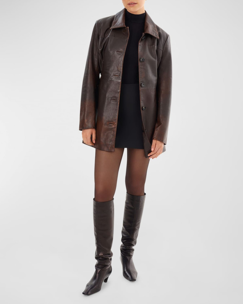 LAMARQUE Marlowe Belted Leather Coat outlook