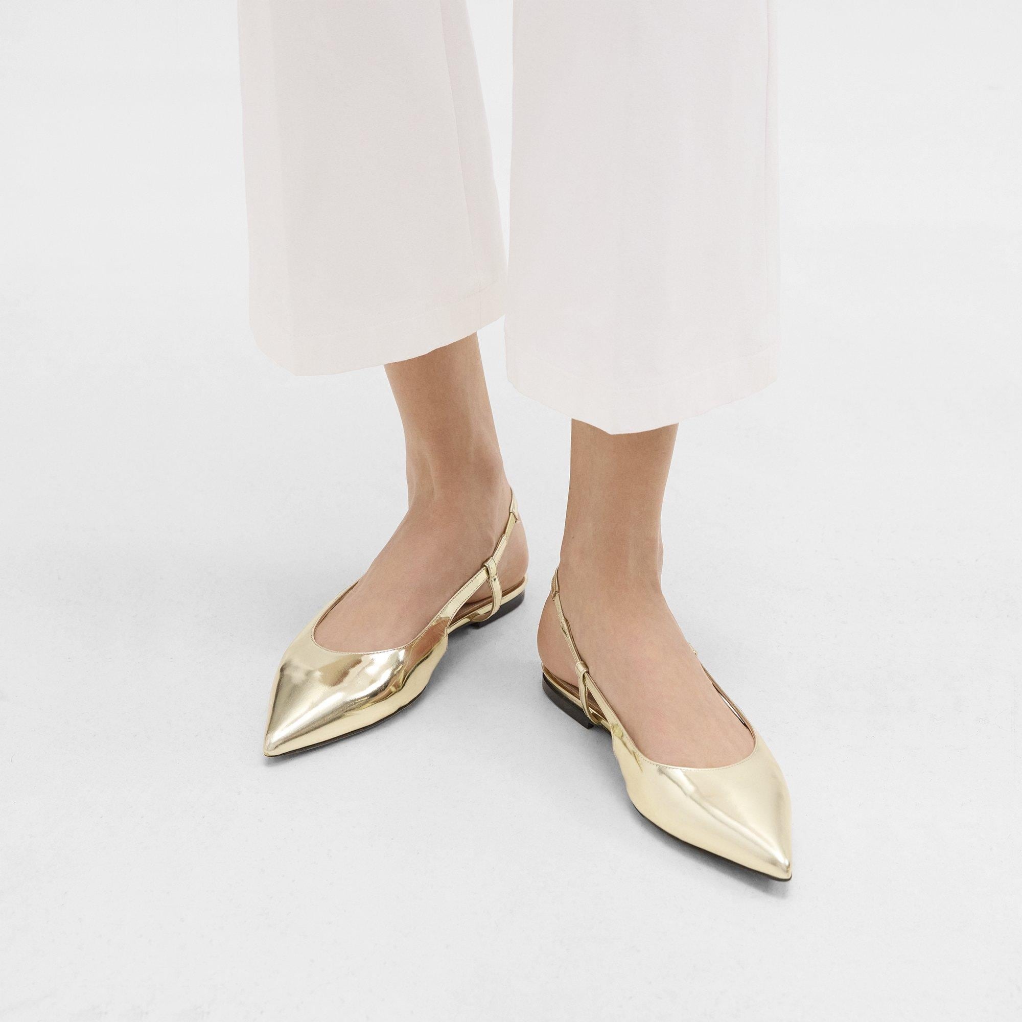 Slingback Flat in Metallic Leather - 2