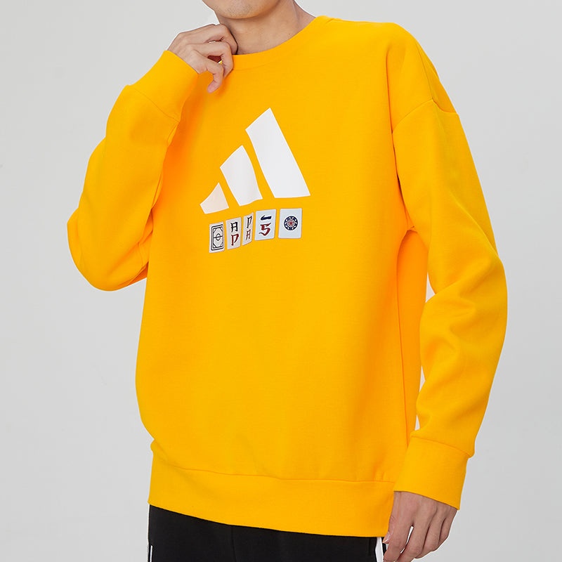 Men's adidas St Story Sweat Large Logo Printing Sports Round Neck Pullover Yellow H39216 - 5