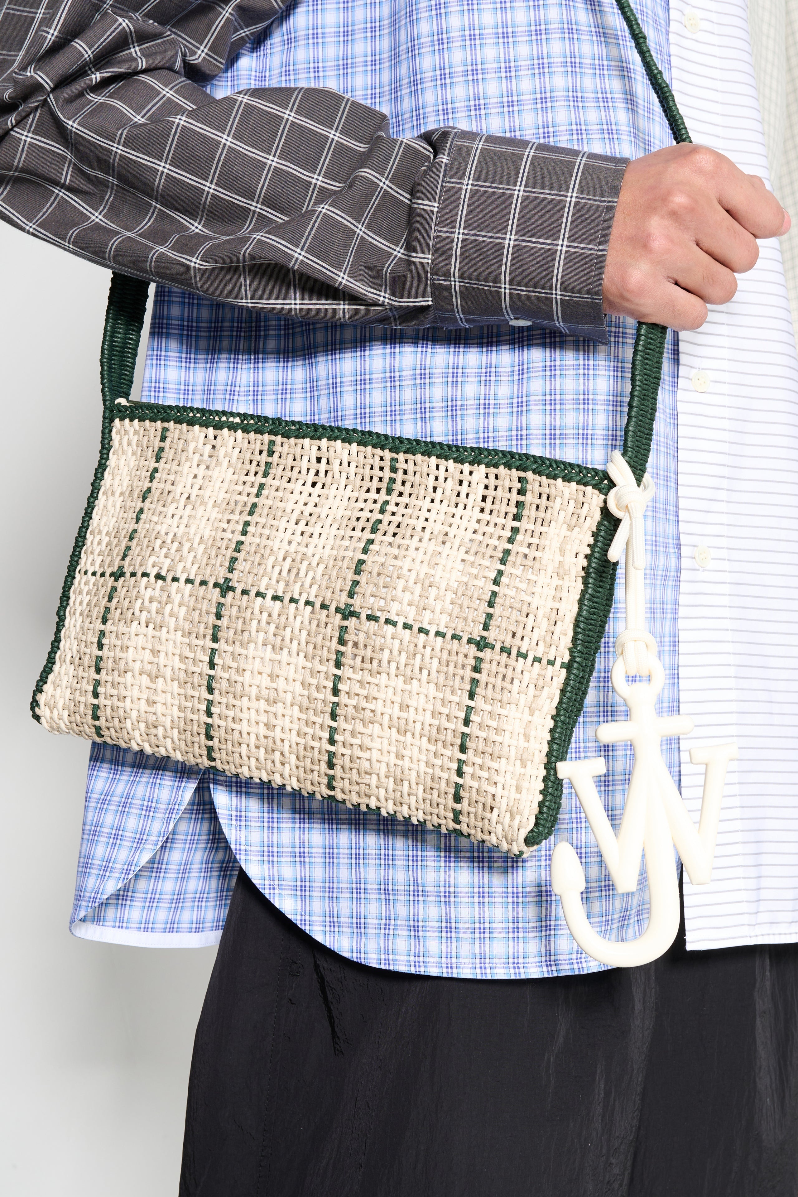 JW ANDERSON CHECKED MARKET BAG GREY / GREEN - 3