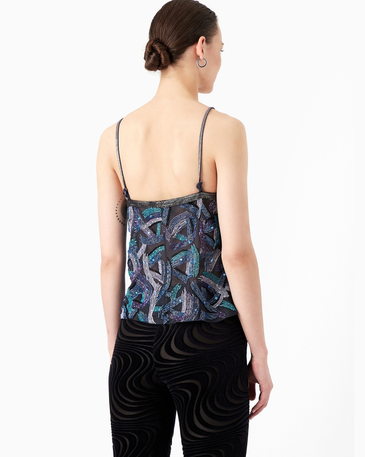 Embroidered silk organza V-neck top - 3