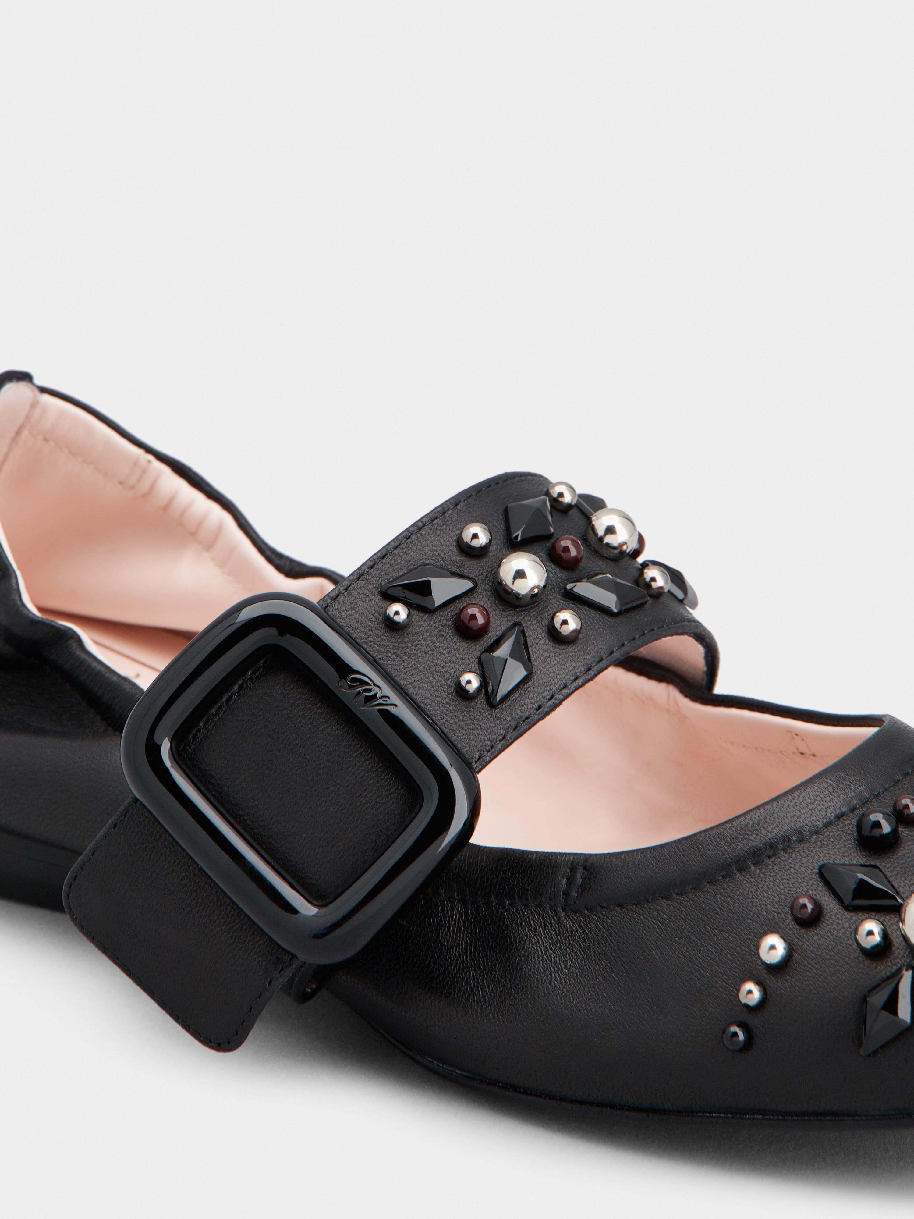 Viv' Choc Studs Lacquered Buckle Babies Ballerinas in Nappa Leather - 3