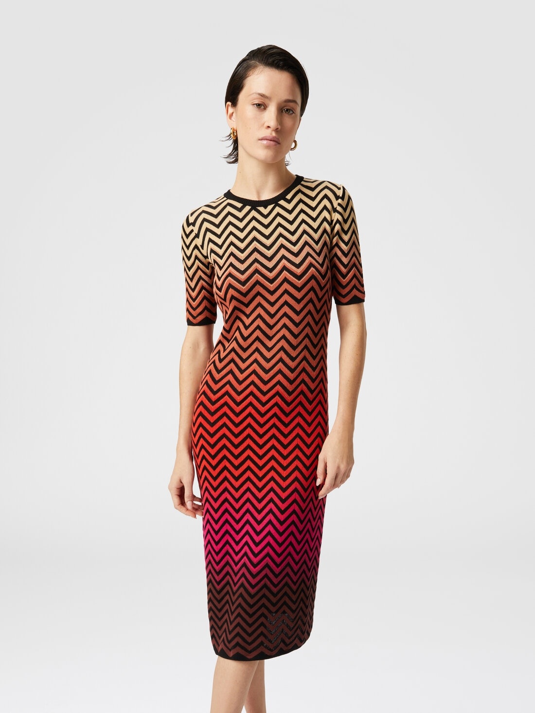 Dégradé chevron motif midi dress - 4