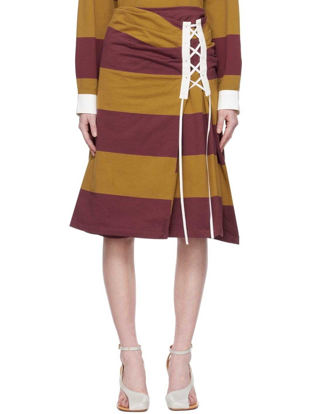 Burgundy & Brown Lace-Up Skirt - 1