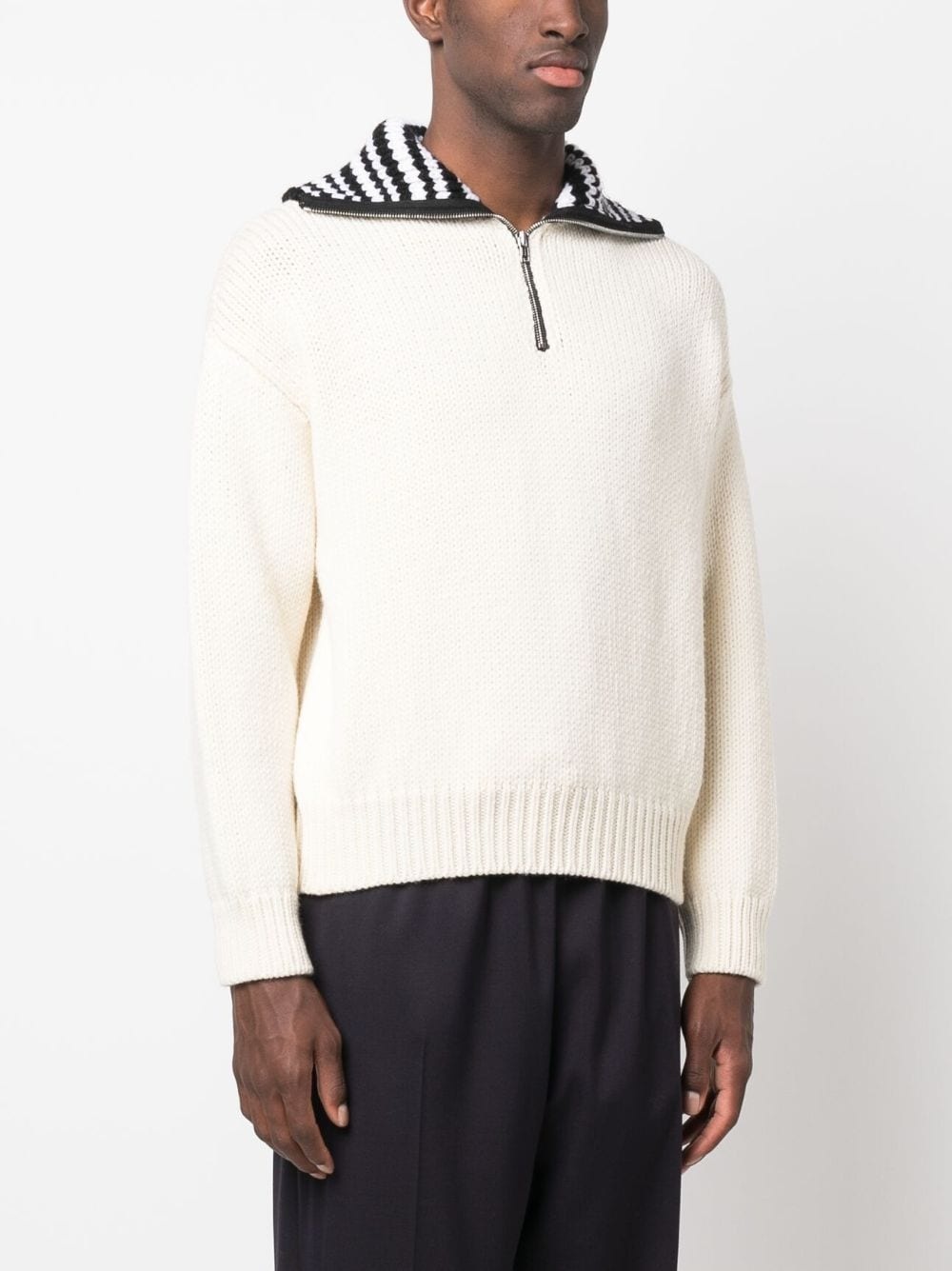 contrasting-collar ribbed jumper - 3