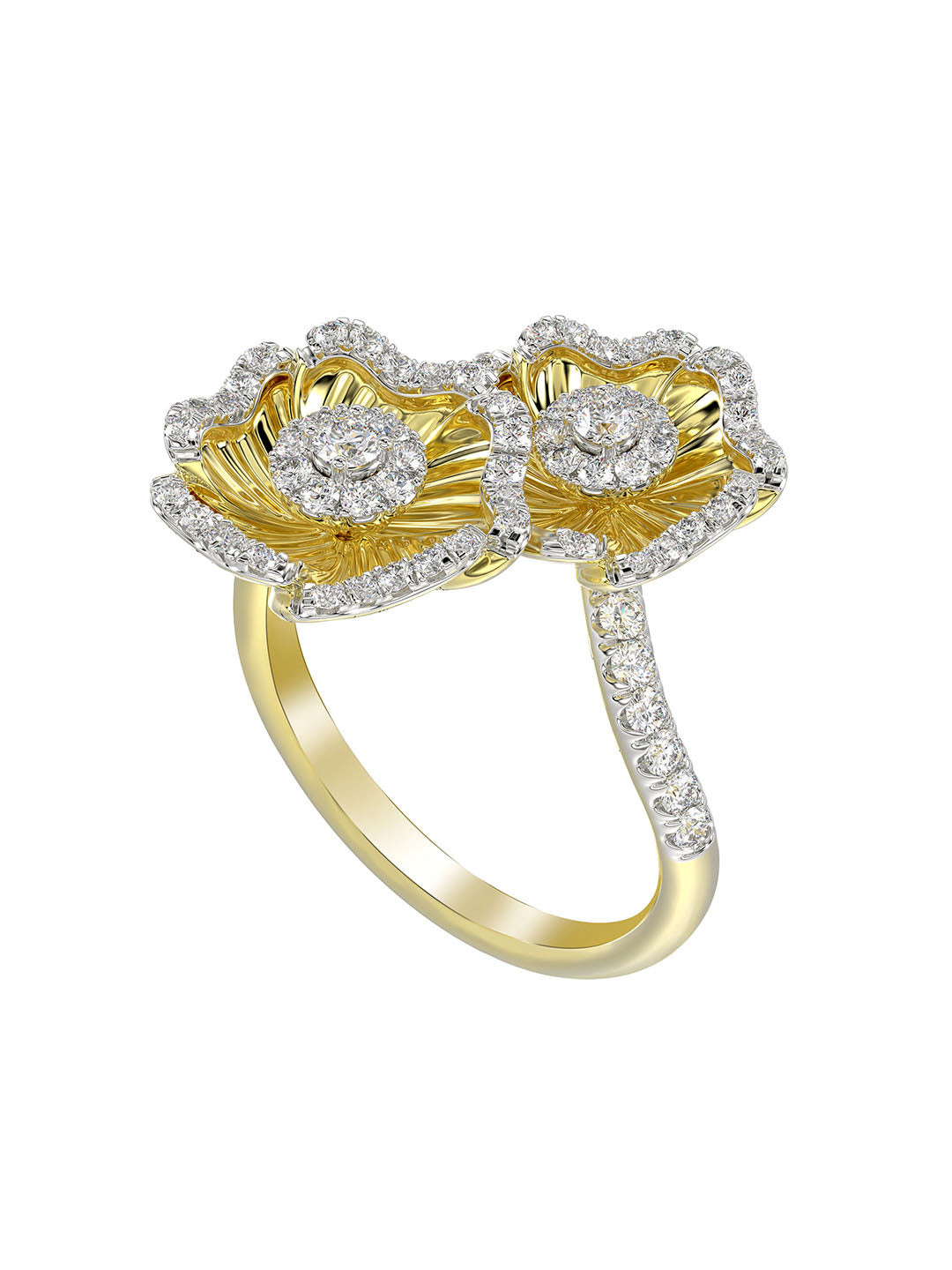 HALO FLOWER YELLOW GOLD RING - 2