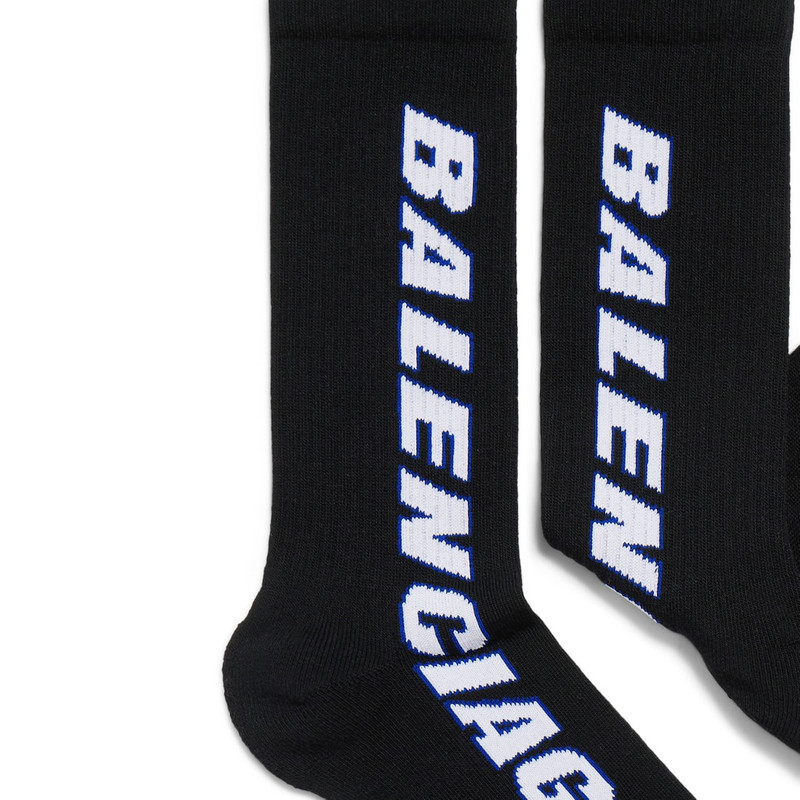 BALENCIAGA Men's Tilted Typo Socks in Black/white outlook