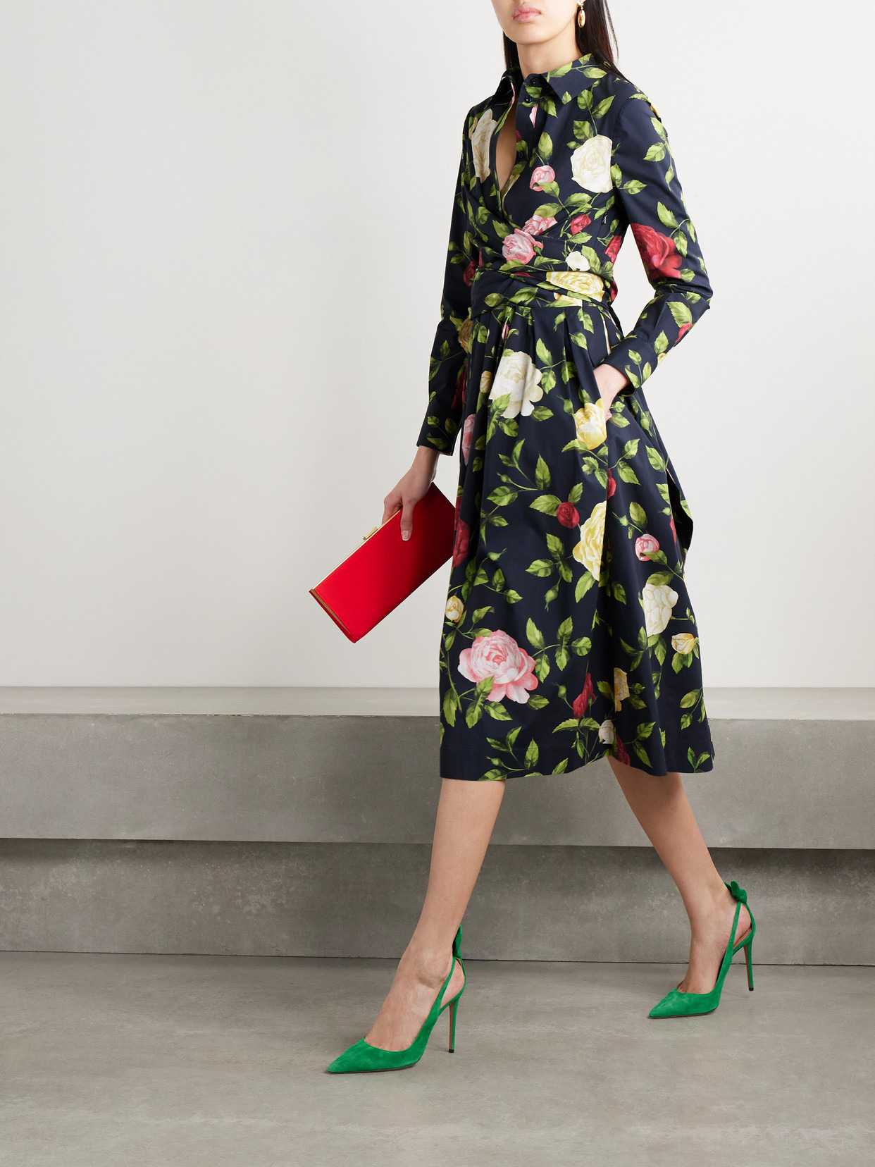Wrap-effect Floral-print Cotton-blend Poplin Midi Dress - 2