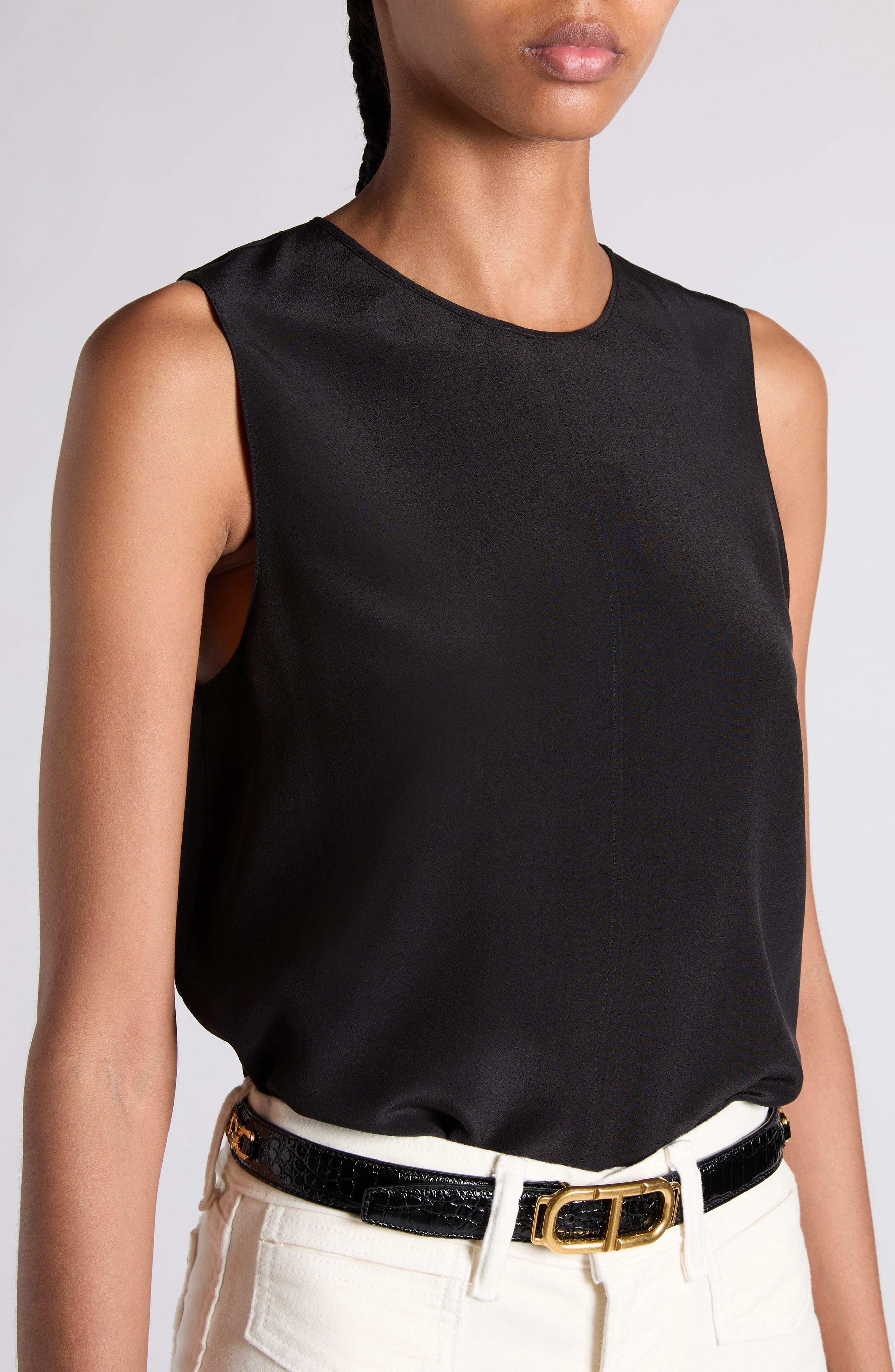 TOM FORD Silk Crêpe de Chine Sleeveless Top in Lb999 Black at Nordstrom - 5