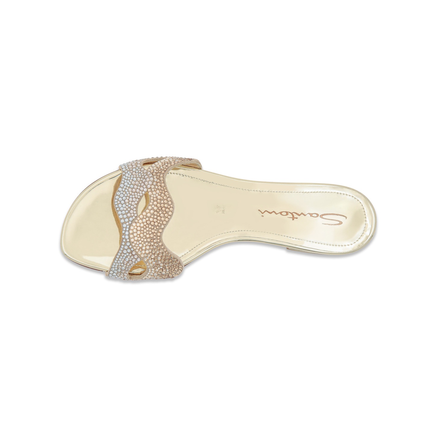 Women's gold laminated leather and crystals sandal - 5