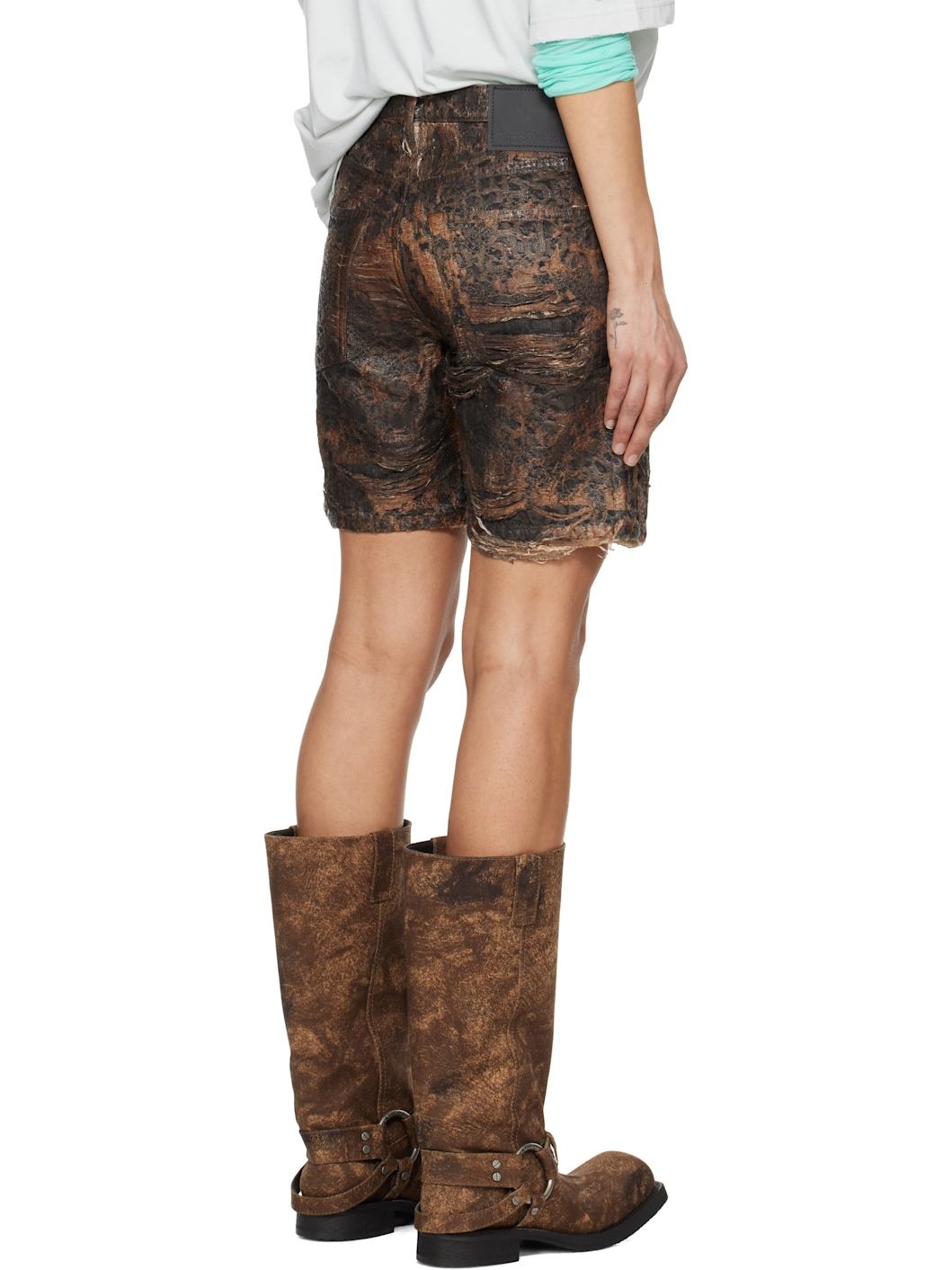 Brown Monogram Loose-Fit Denim Shorts - 3