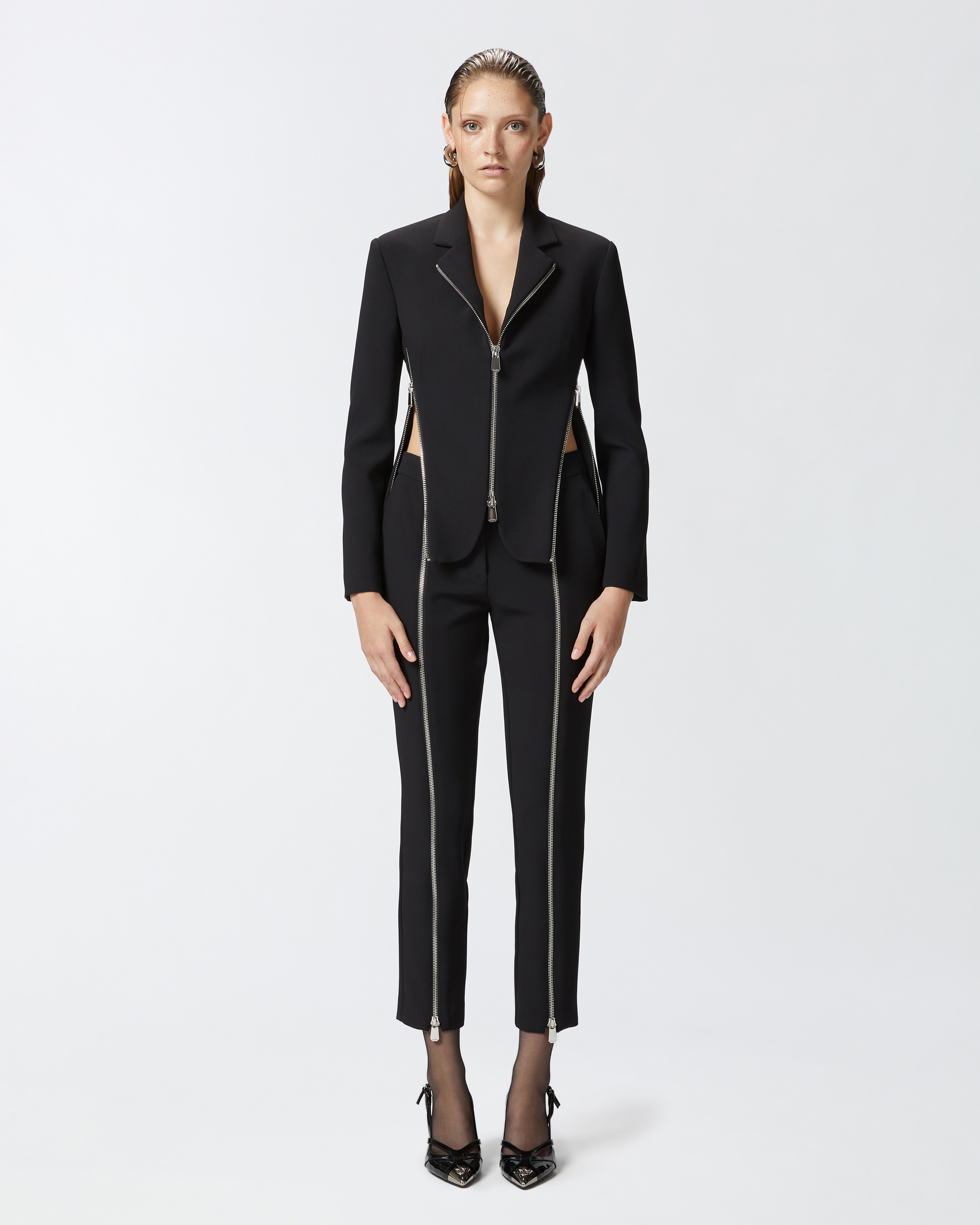 CREPE FABRIC JACKET WITH METAL ZIPS - 3
