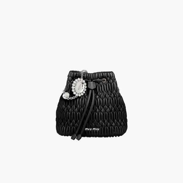 Miu Crystal Cloqué Nappa leather bucket bag - 3