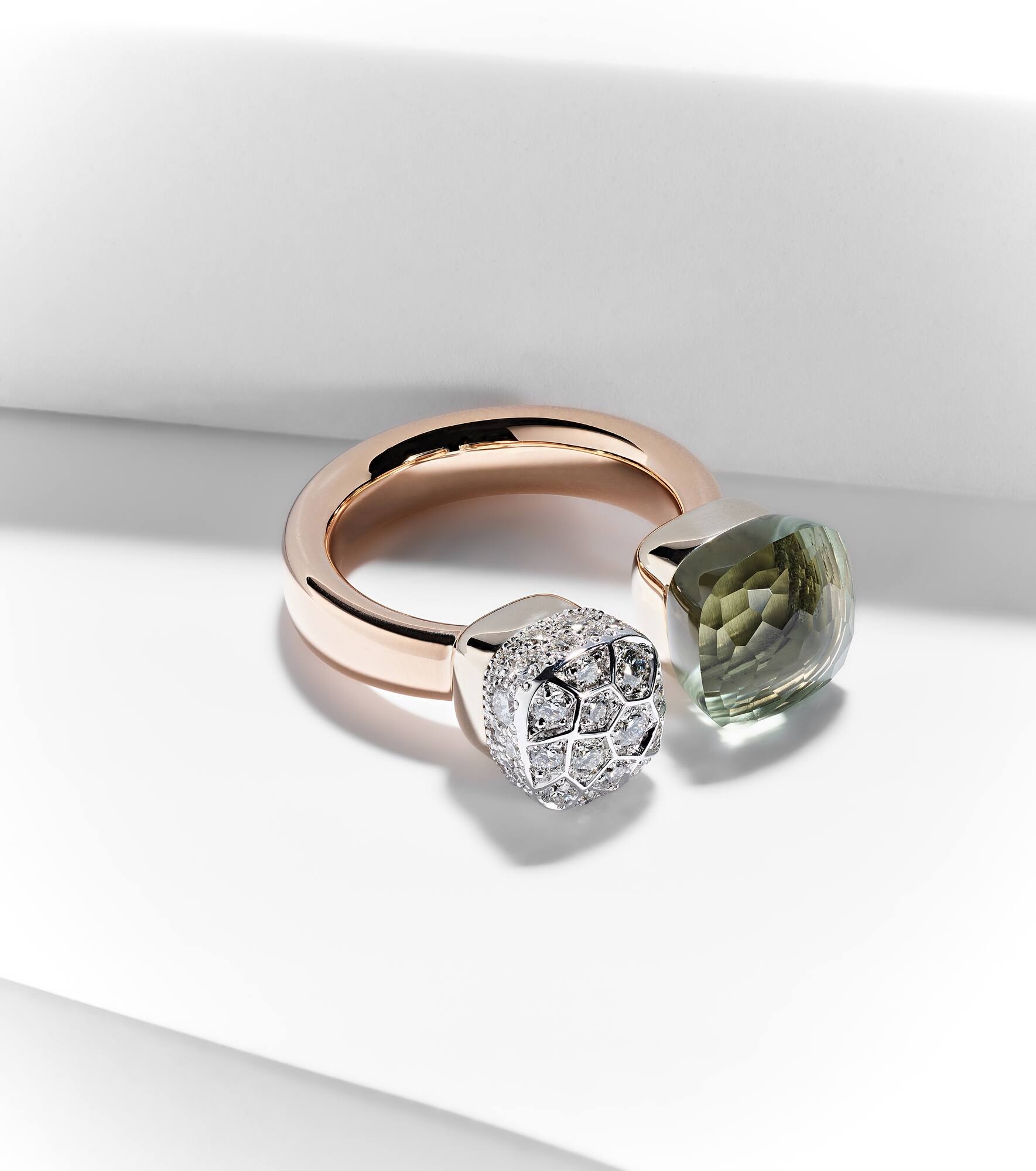 Nudo 18kt rose and white gold ring with diamonds and prasiolite - 5
