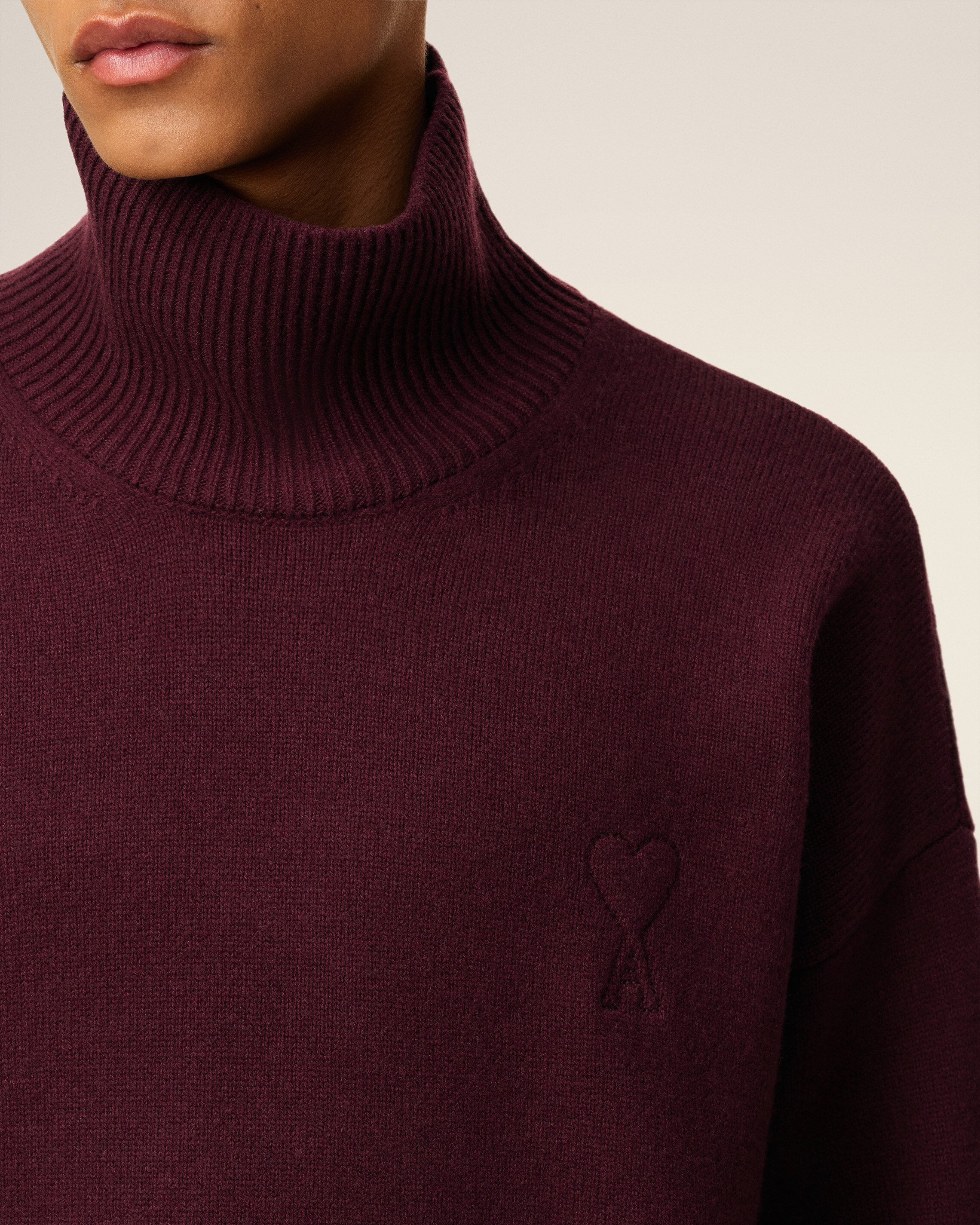 BURGUNDY WOOL AMI DE COEUR FUNNEL NECK SWEATER - 4