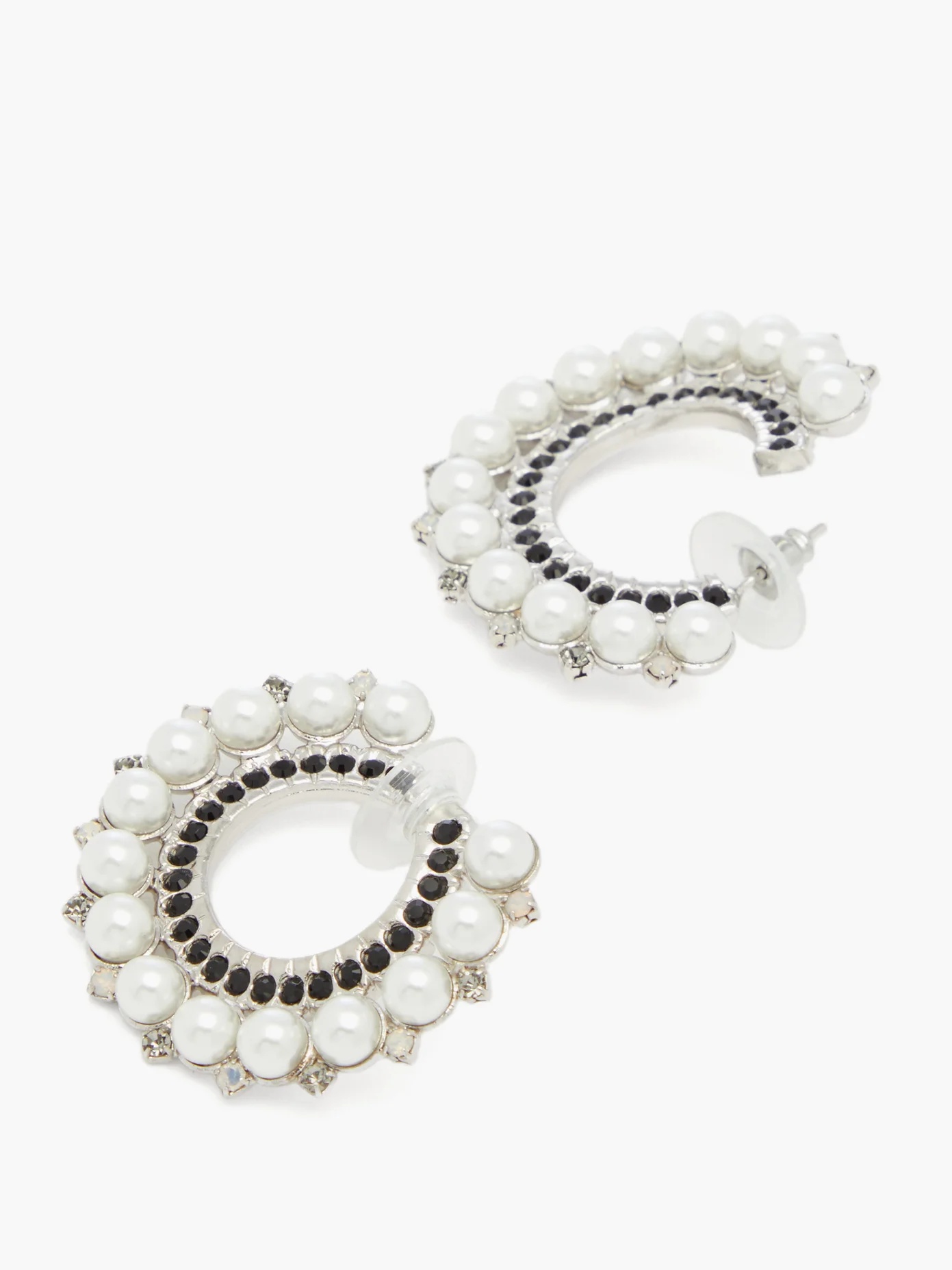 Crystal and faux-pearl embellished hoop earrings - 5