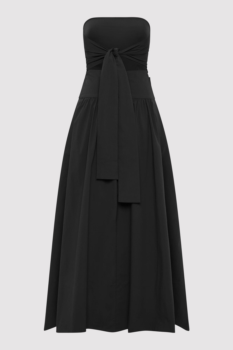 ST. AGNI Gathered Strapless Tie Back Dress - Black outlook