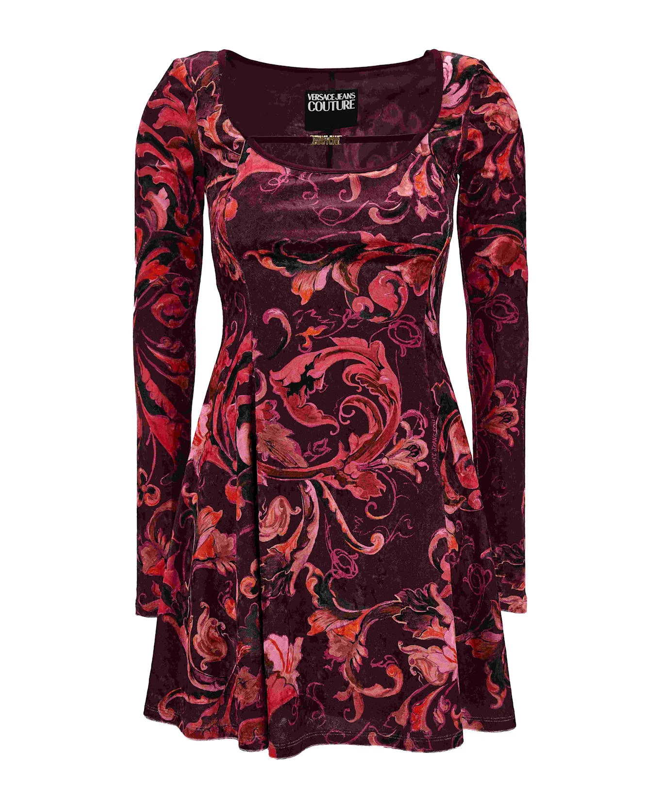 Versace Jeans Couture Red Baroque-print Long-sleeve Mini Dress - 1