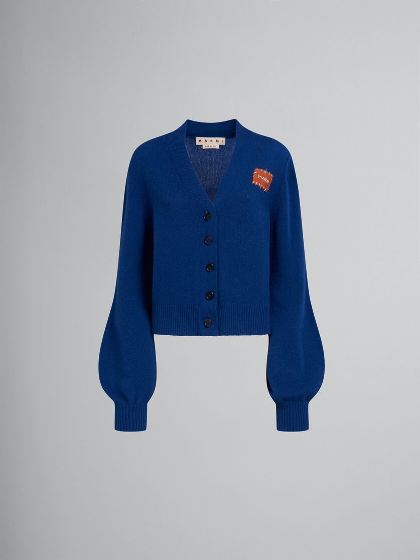 BLUE CASHMERE CARDIGAN WITH MARNI MENDING PATCH - 1
