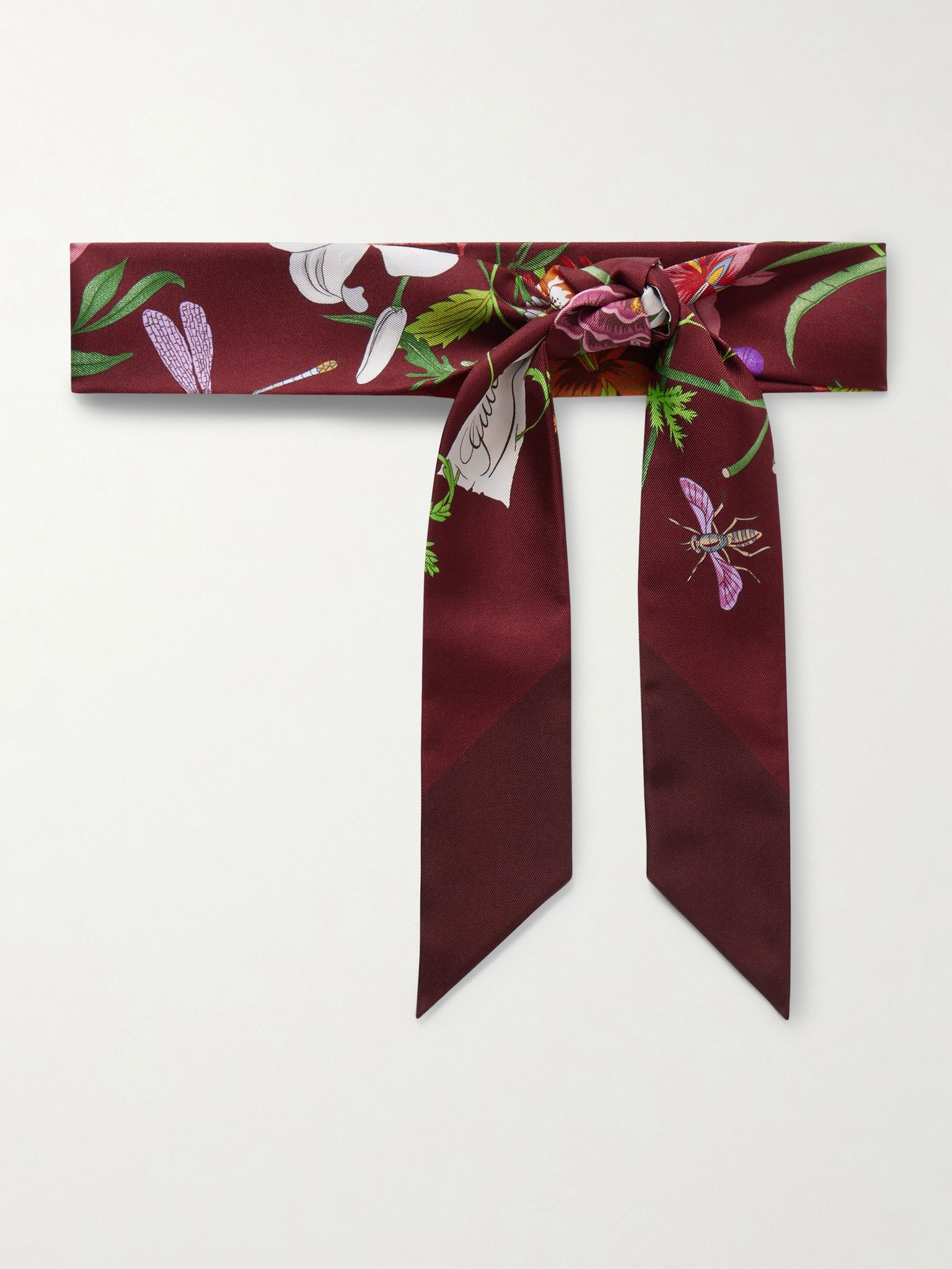 Flora printed silk-twill scarf Burgundy - 1