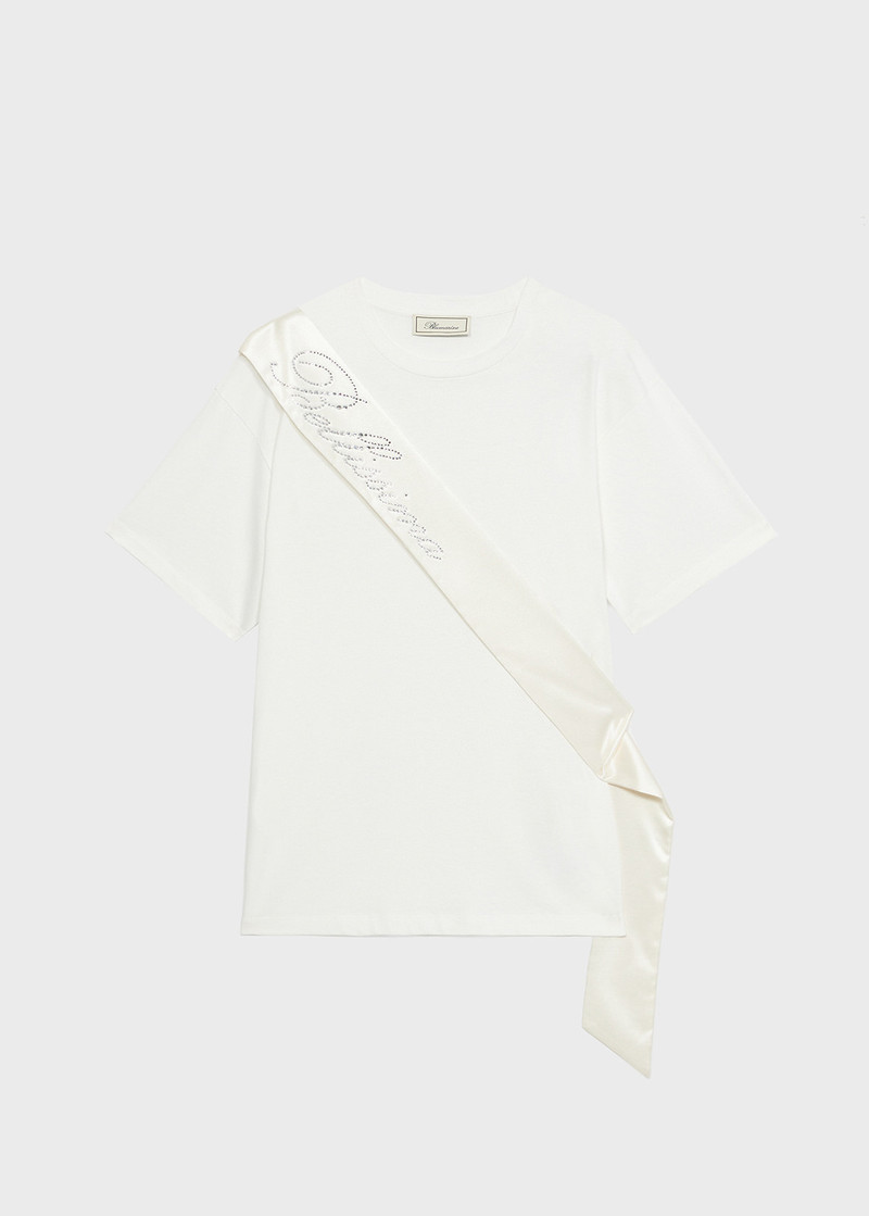 T-SHIRT WITH SATIN BAND AND RHINESTONE EMBROIDERY - 1