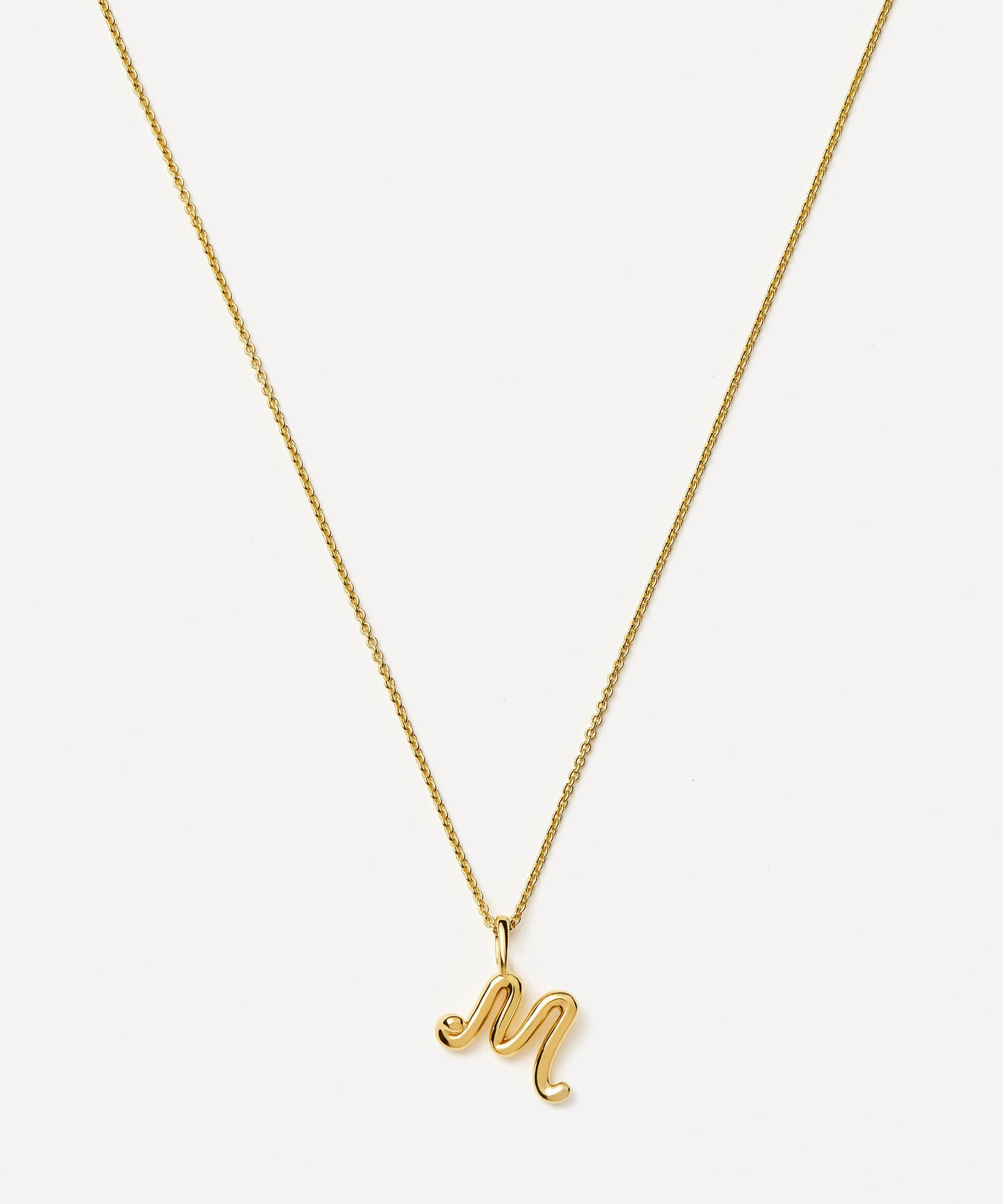 18ct Gold-Plated Vermeil Silver Curly Molten Mini M Initial Pendant Necklace - 1