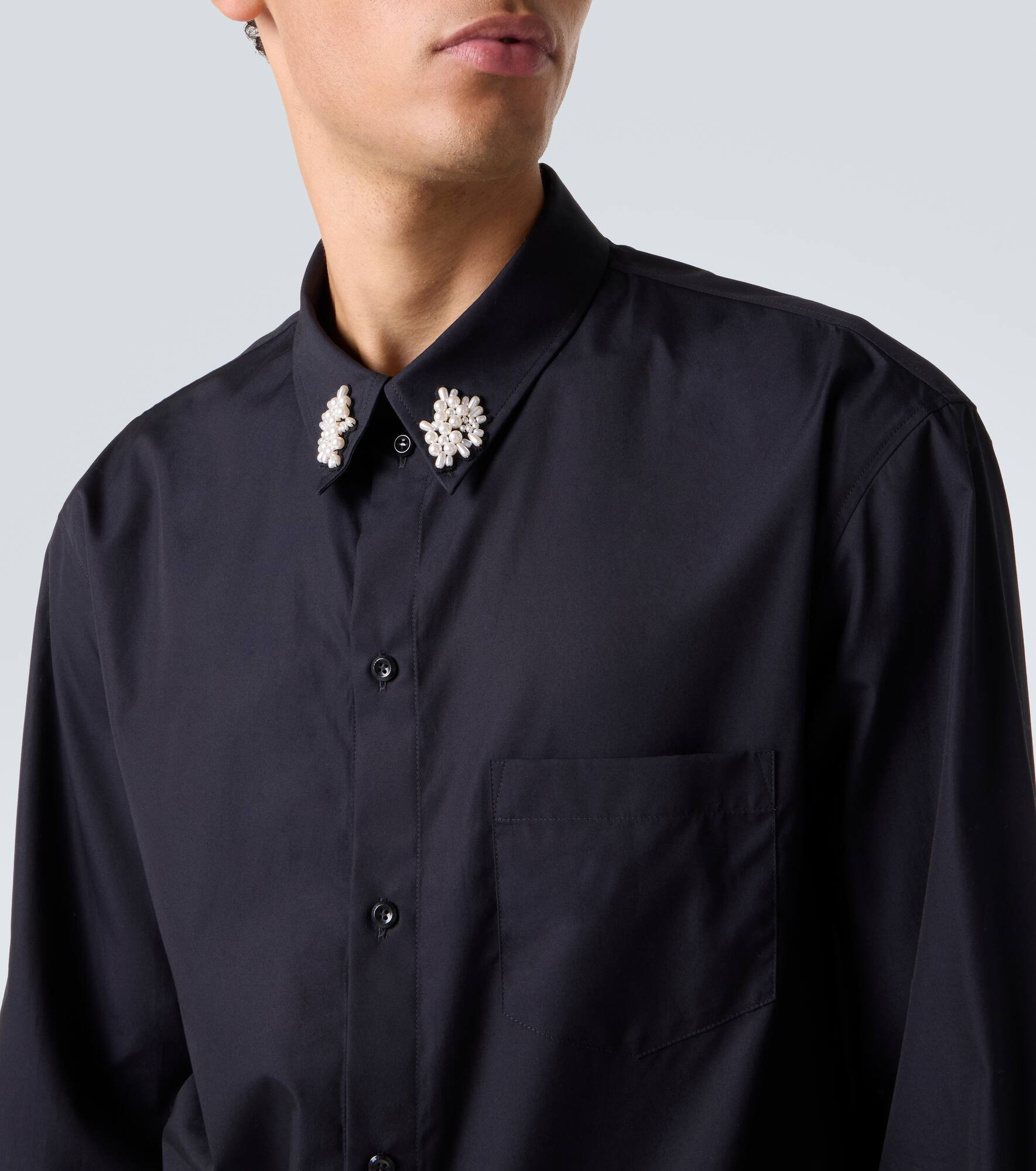 Faux pearl cotton poplin shirt - 6