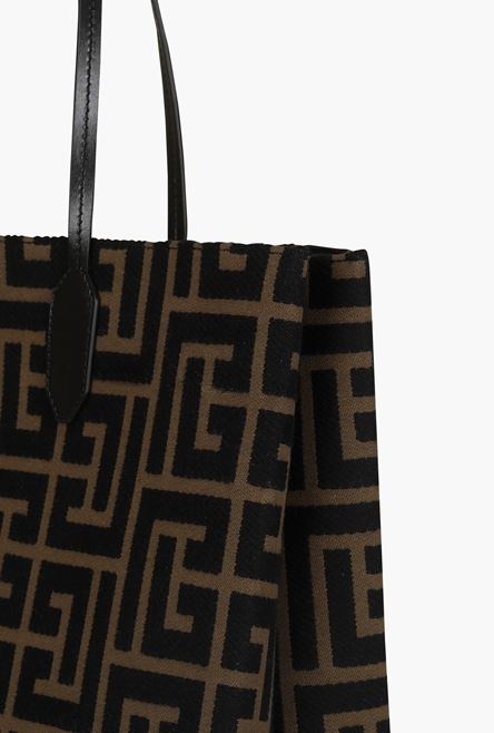 Large-sized bicolor khaki and black jacquard Folded Shopping Bag - 8