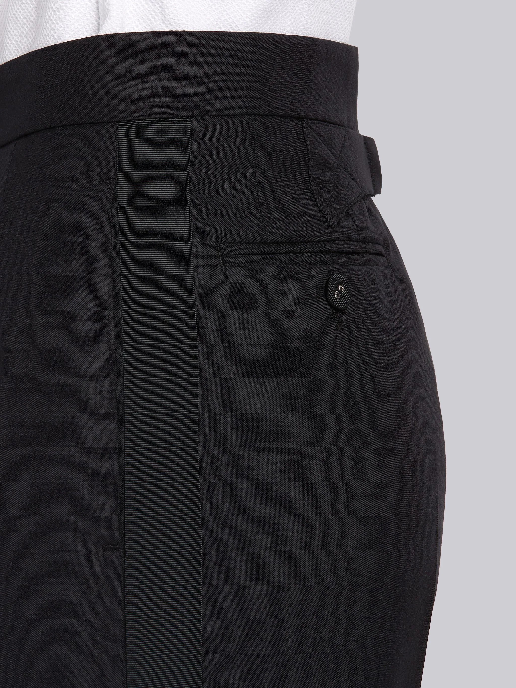 Black Wool Plain Weave Suiting Grosgrain Tipped Engineered 4-Bar Classic Trouser - 5