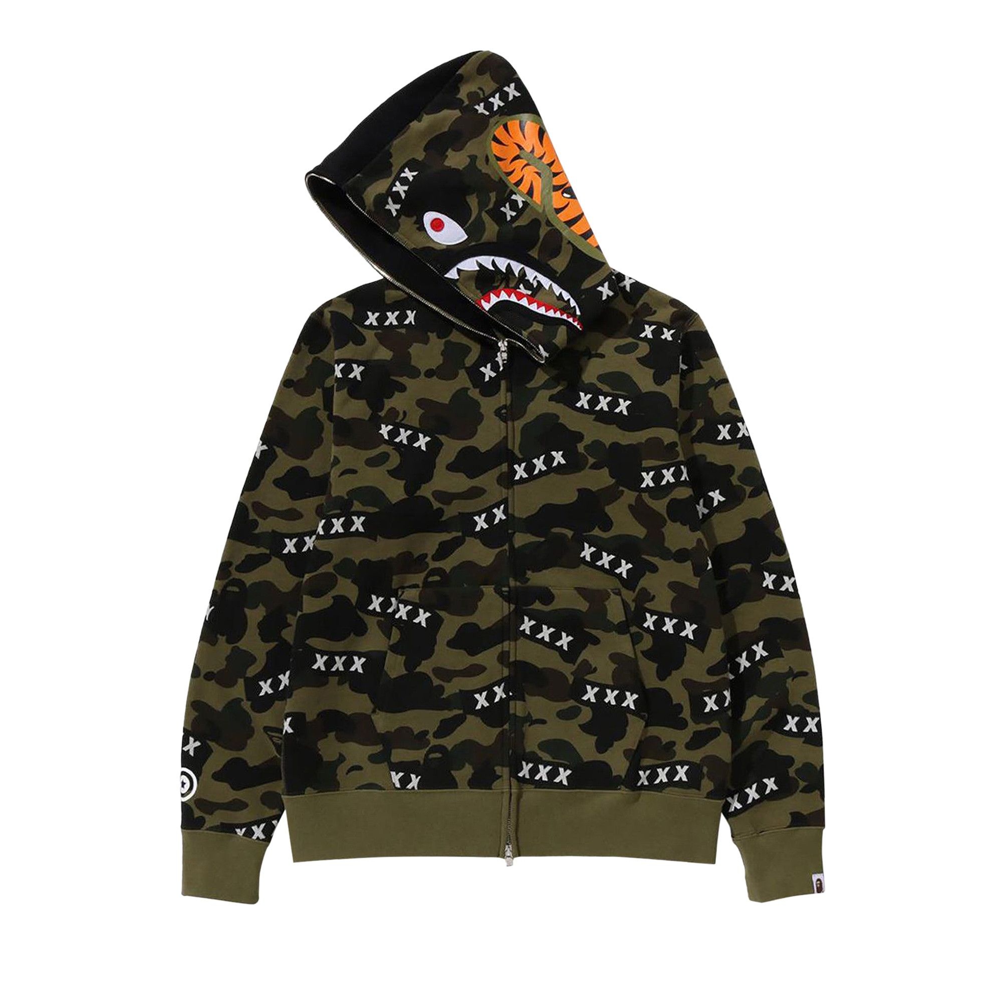 BAPE x God Selection XXX Shark Full Zip Hoodie 'Green' - 3