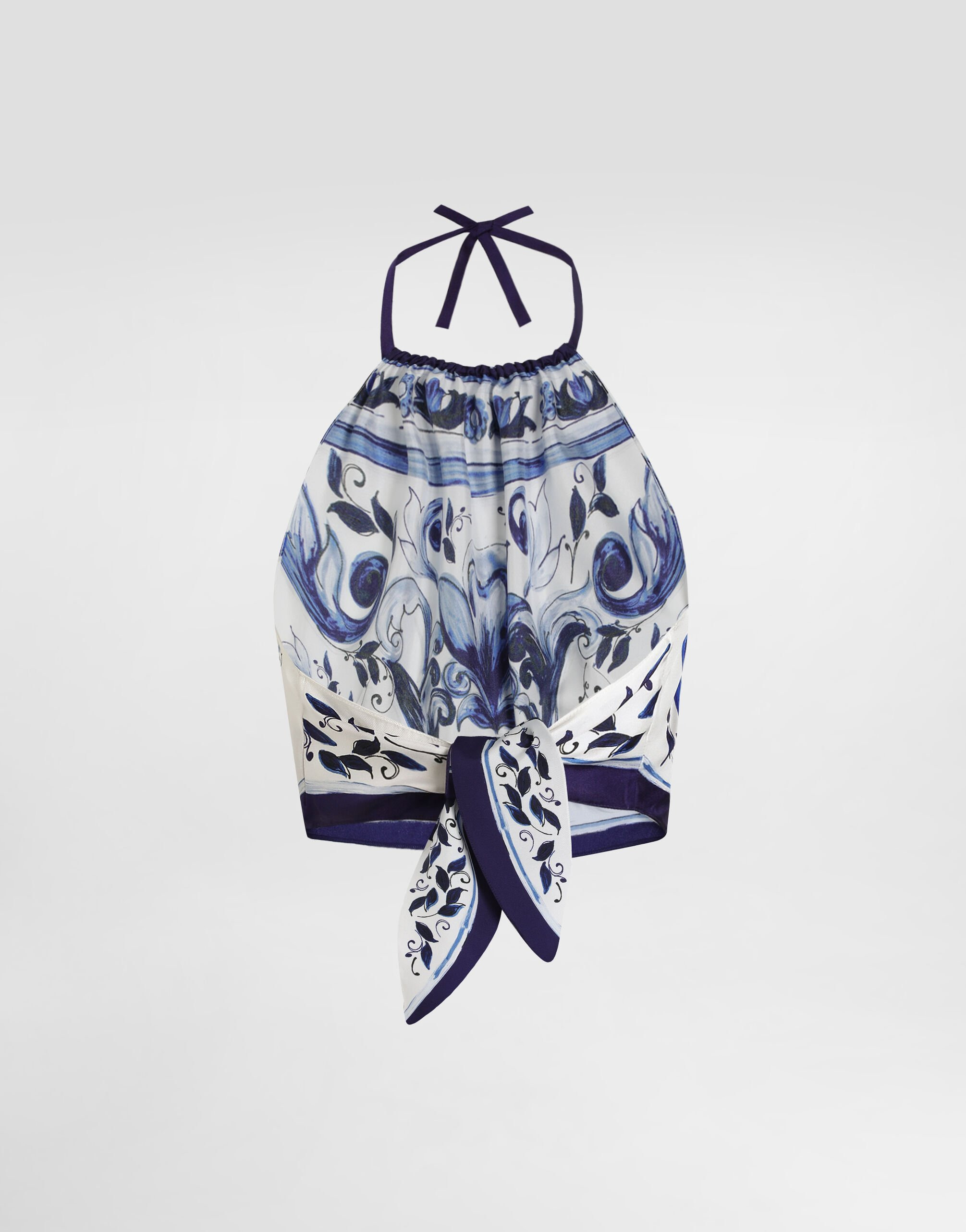 Majolica-print silk top - 8