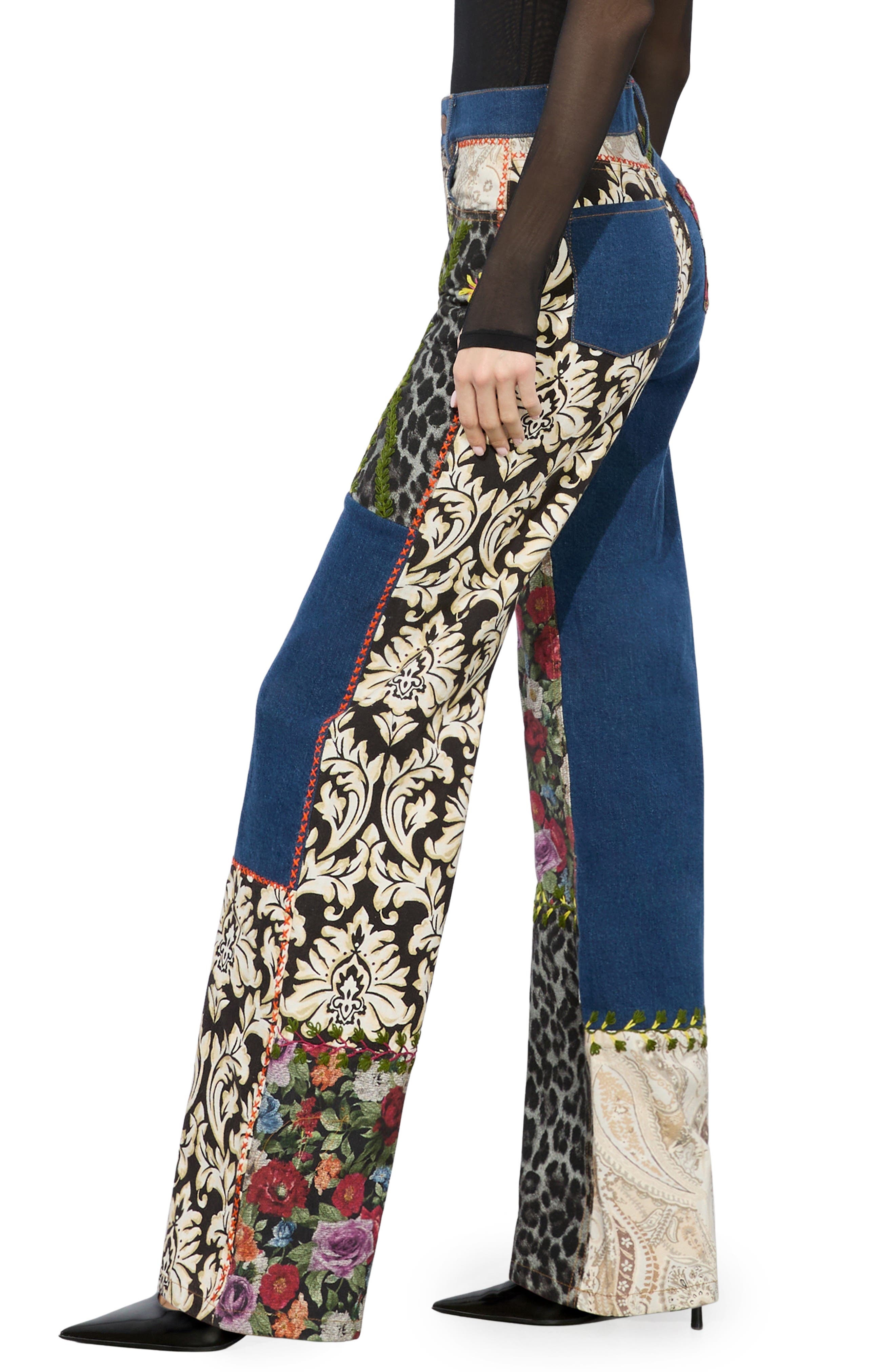 Alice + Olivia Weezy Patchwork Jeans in Lola Blue/Multi at Nordstrom - 3