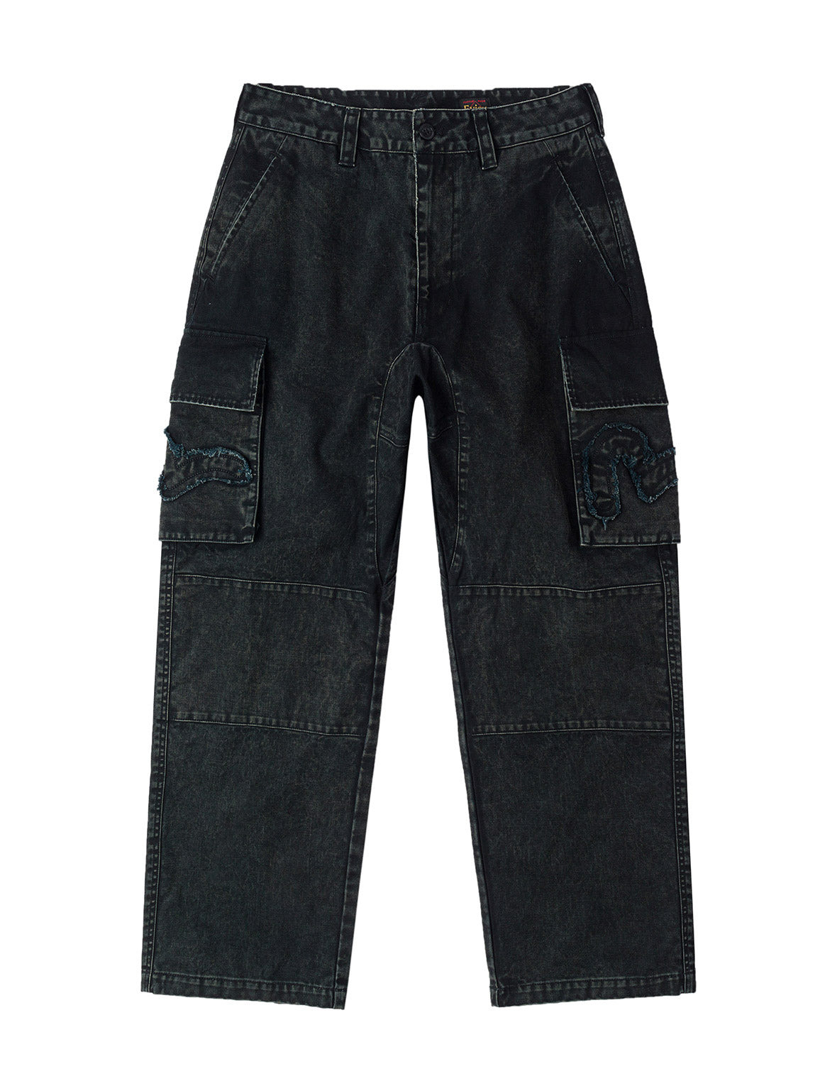 Distressed Seagull Appliqué Embroidery and Multi-Pocket Loose Fit Cargo Pants - 2