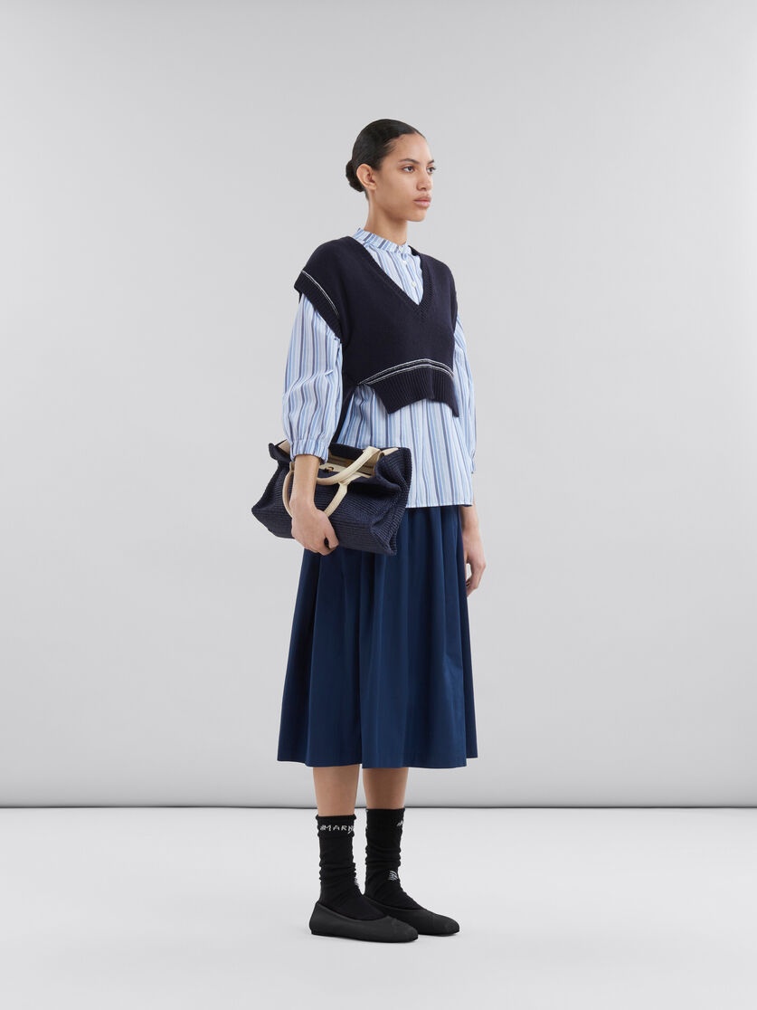 BLUE ORGANIC POPLIN ELASTICATED MIDI SKIRT - 5