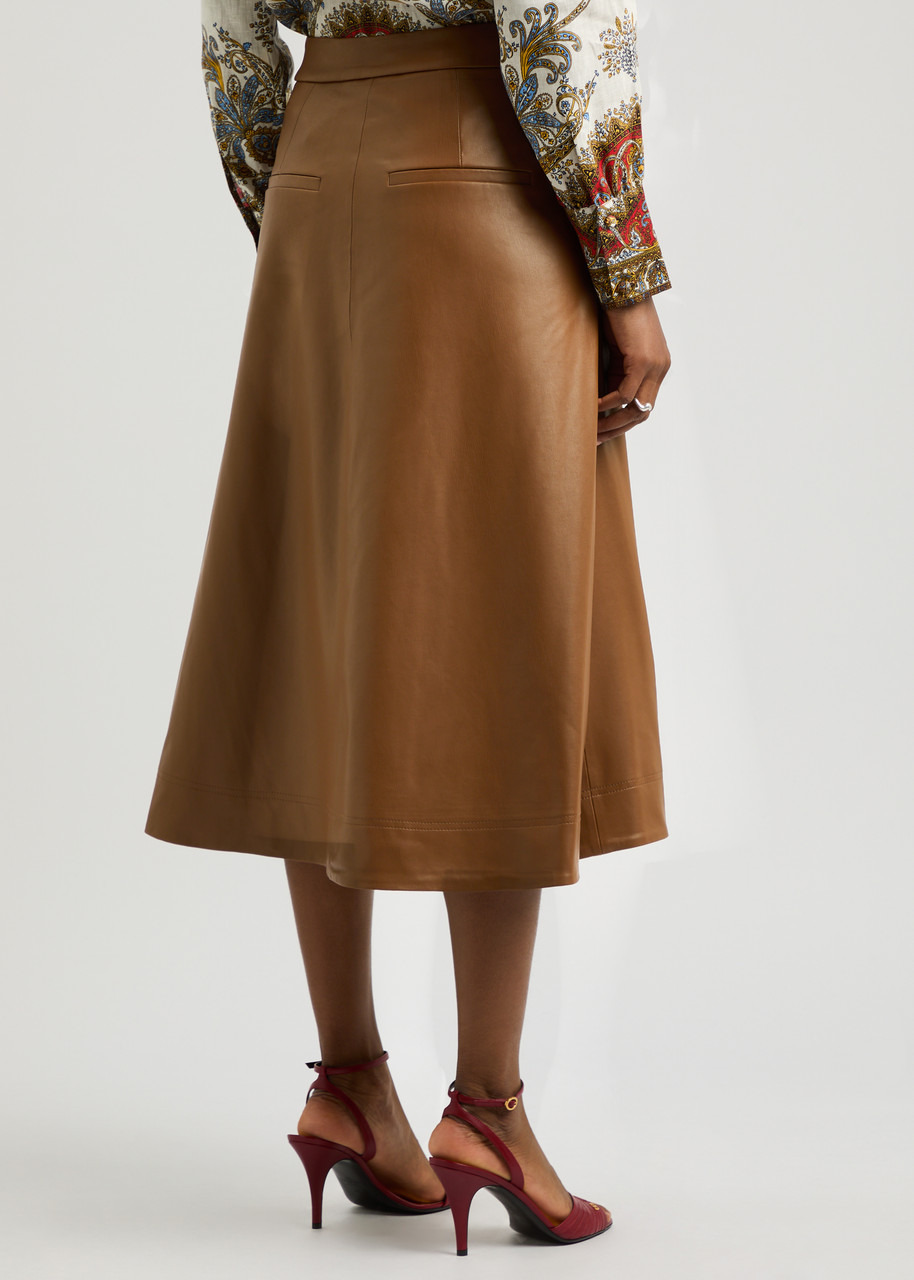 Veronica Beard Louise Faux Leather Midi Skirt - 3